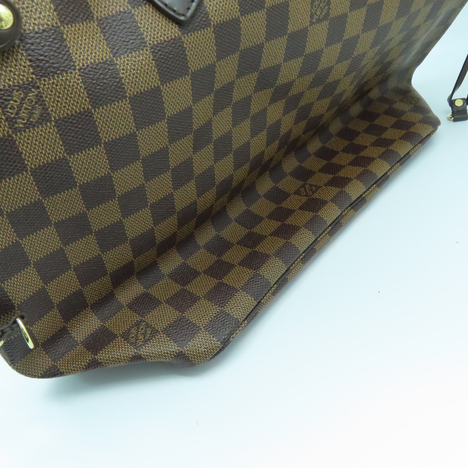 LOUIS VUITTON Damier Neverfull MM金扣手挽袋棕色