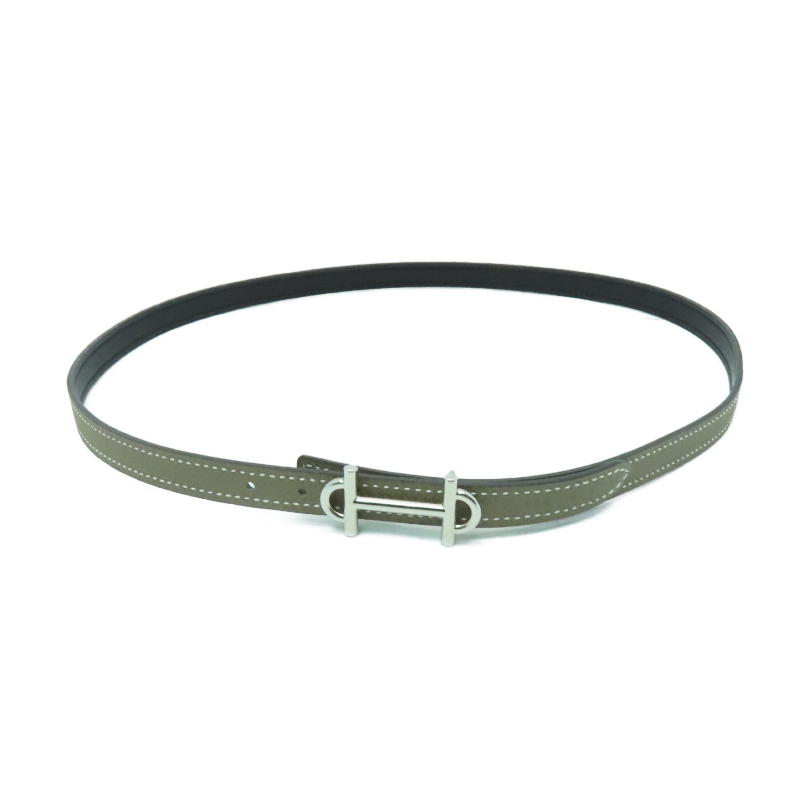 HERMES Epsom皮革Belt 75cm銀扣皮帶Etoupe灰色
