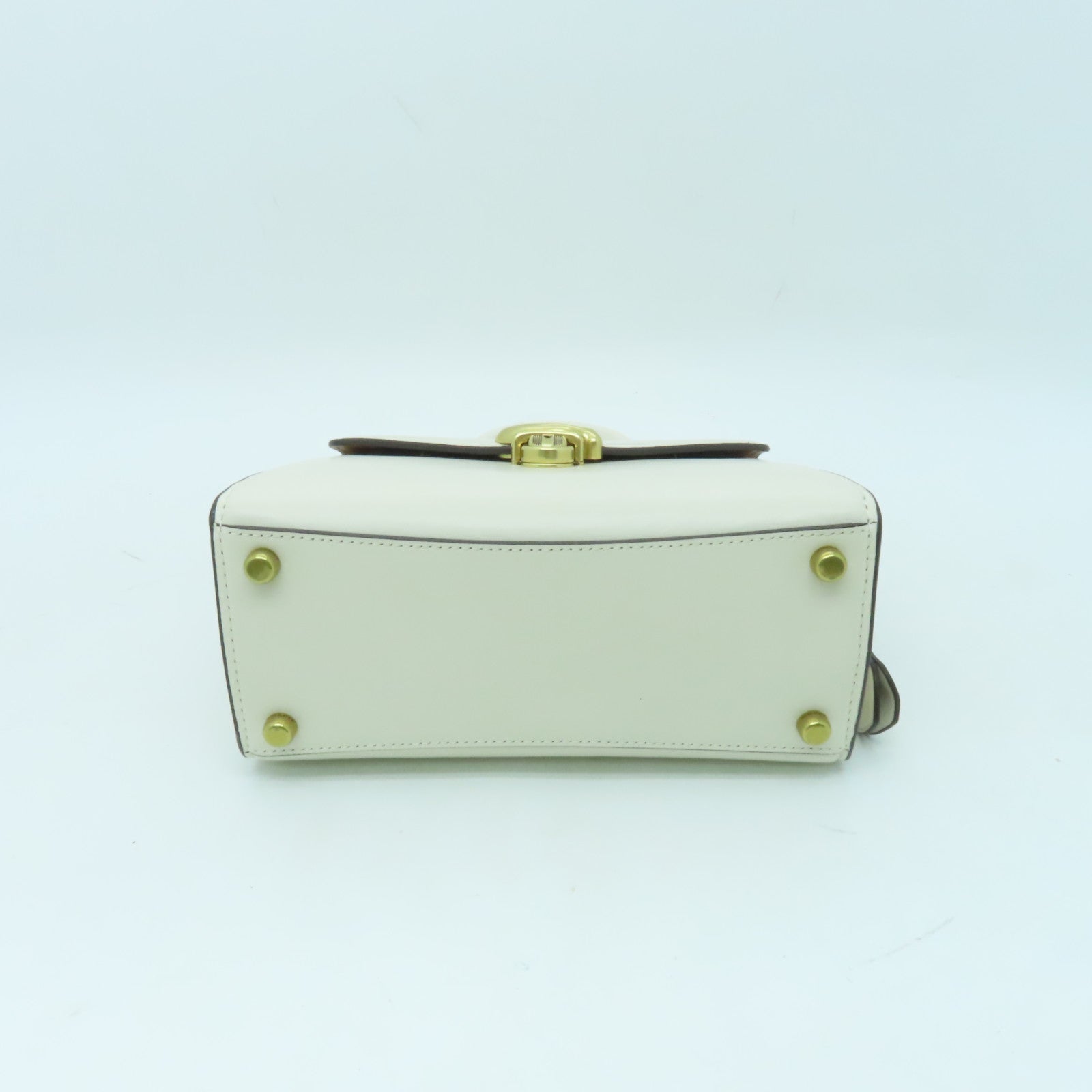 COACH 牛皮皮革2 Way Shoulder金扣手挽肩背兩用袋奶油色