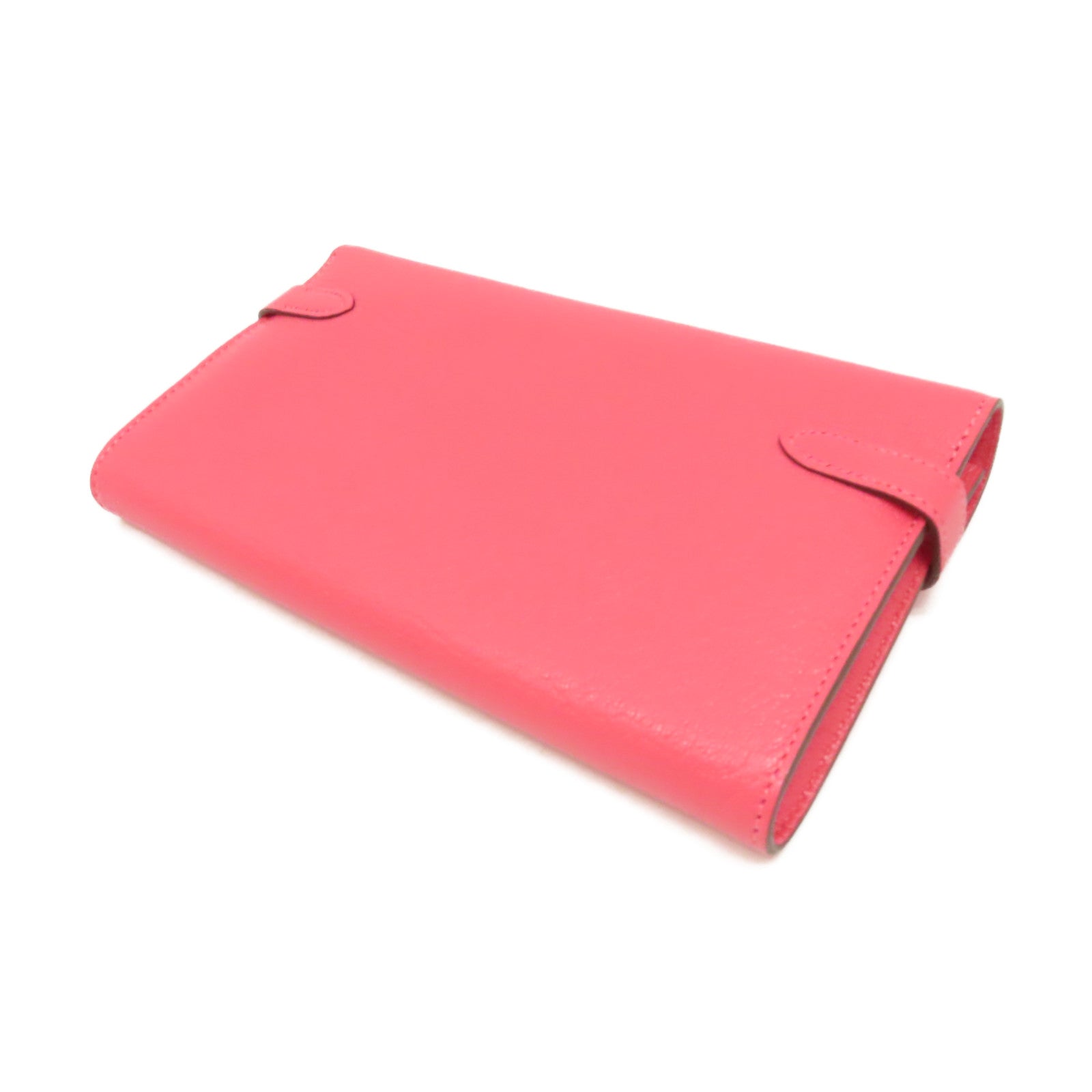 HERMES Chevre皮革Kelly Long Wallet銀扣長錢包Rose Lipstick唇膏桃紅色