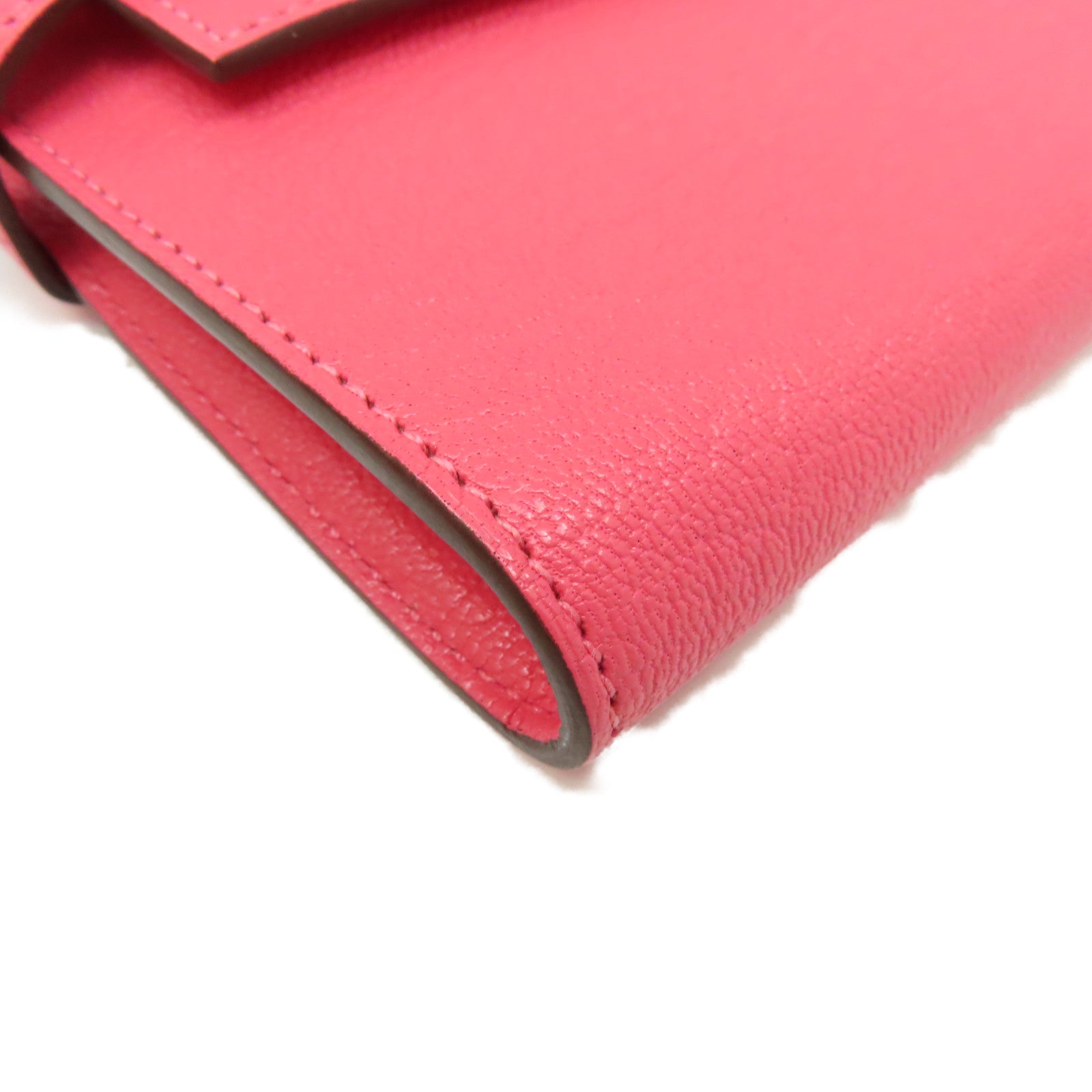HERMES Chevre皮革Kelly Long Wallet銀扣長錢包Rose Lipstick唇膏桃紅色