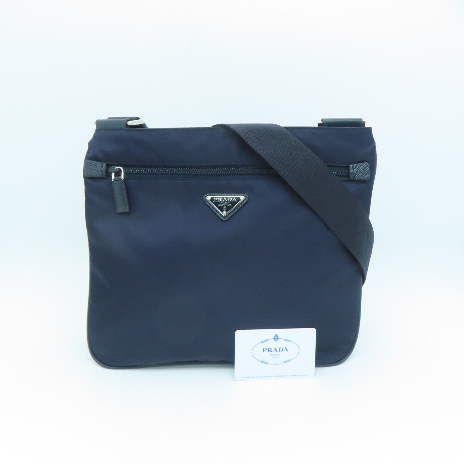 PRADA Nylon Shoulder Bag Silver Buckle Shoulder Bag Dark Blue