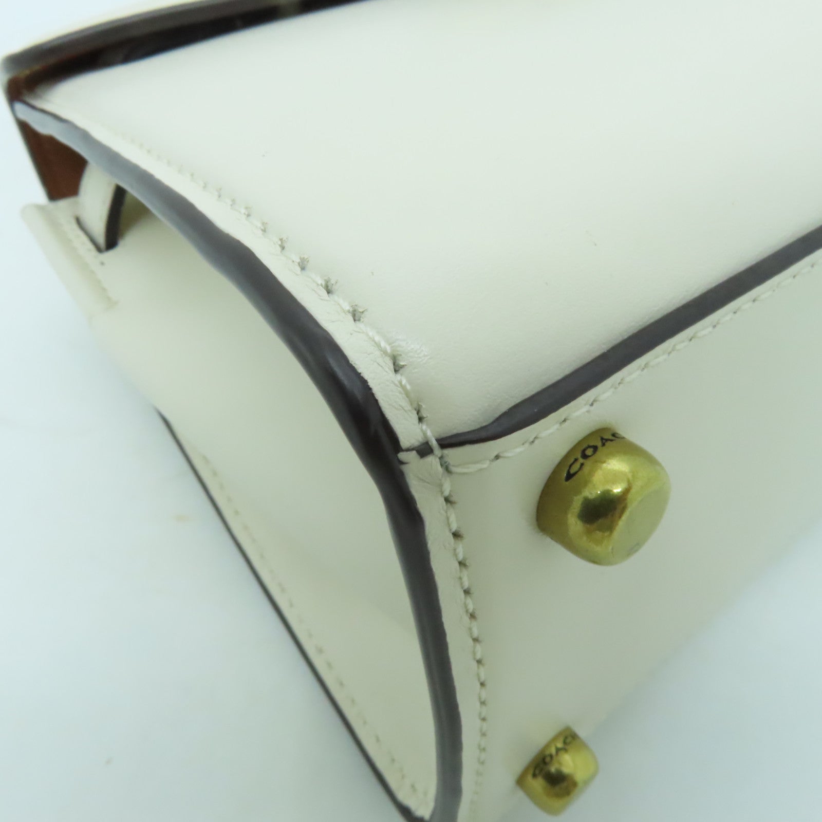 COACH 牛皮皮革2 Way Shoulder金扣手挽肩背兩用袋奶油色