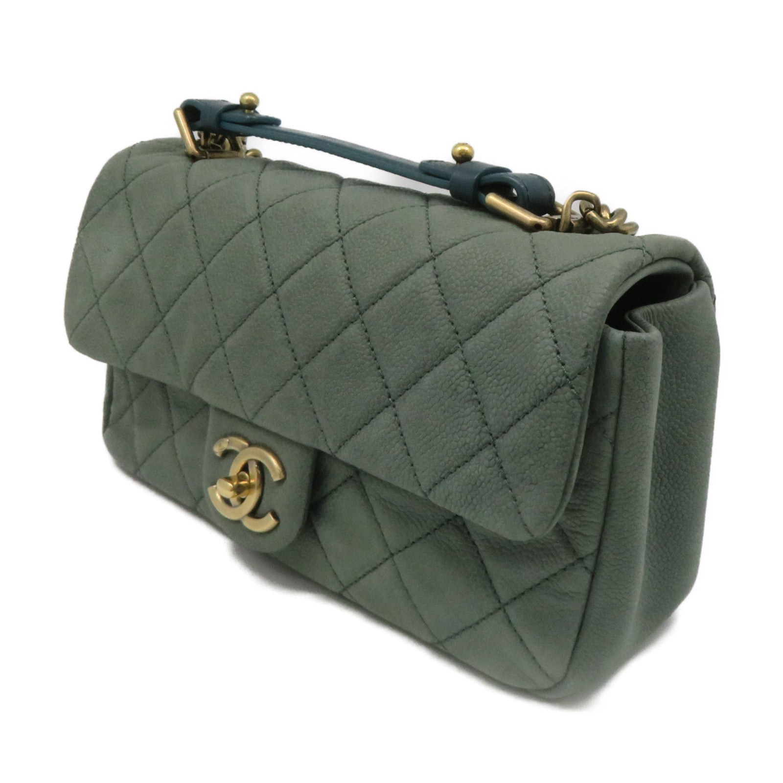 CHANEL Lingge Caviar Leather Chain Shoulder Bag Gold Buckle Chain Belt Handle Shoulder Back Dual-purpose Bag Green