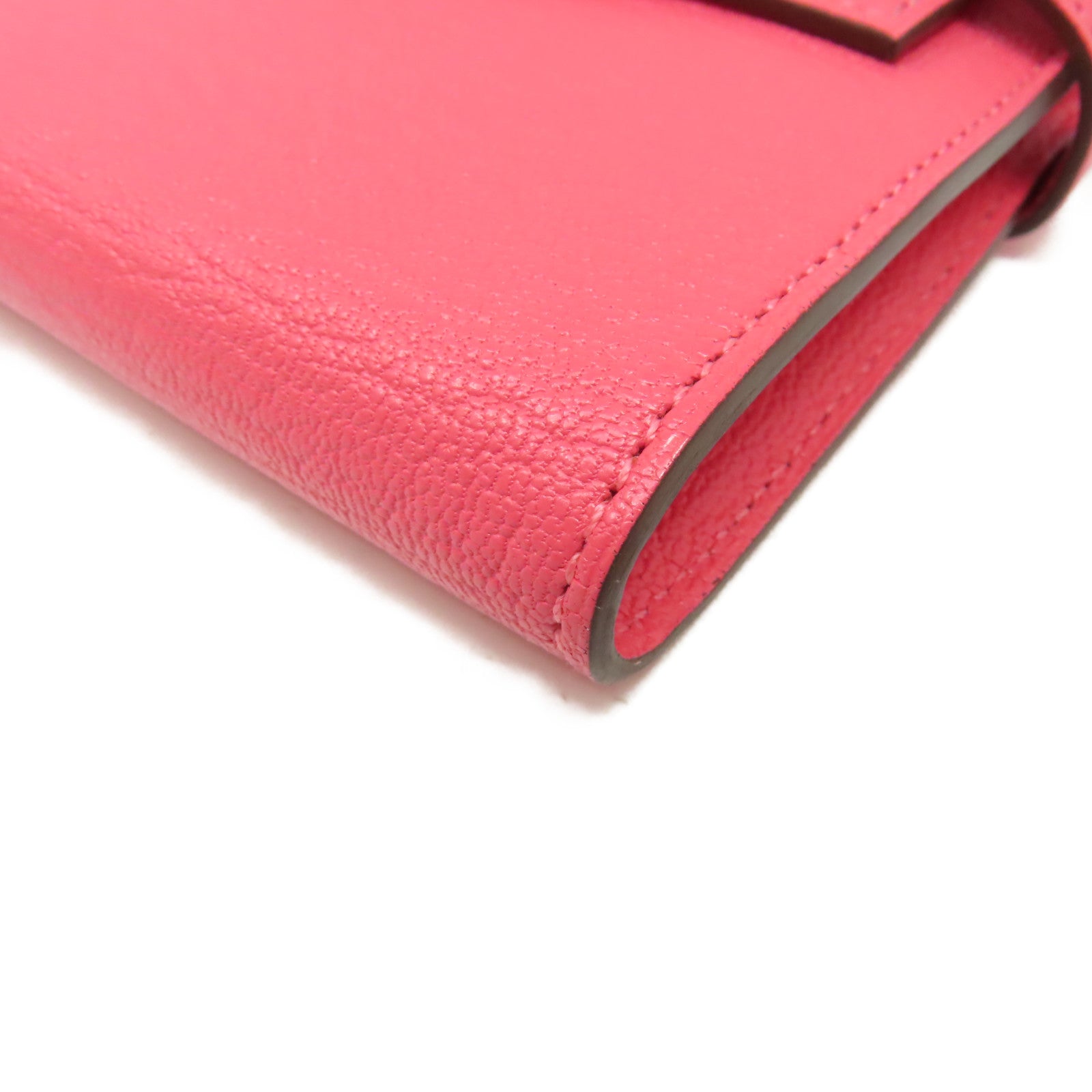 HERMES Chevre皮革Kelly Long Wallet銀扣長錢包Rose Lipstick唇膏桃紅色