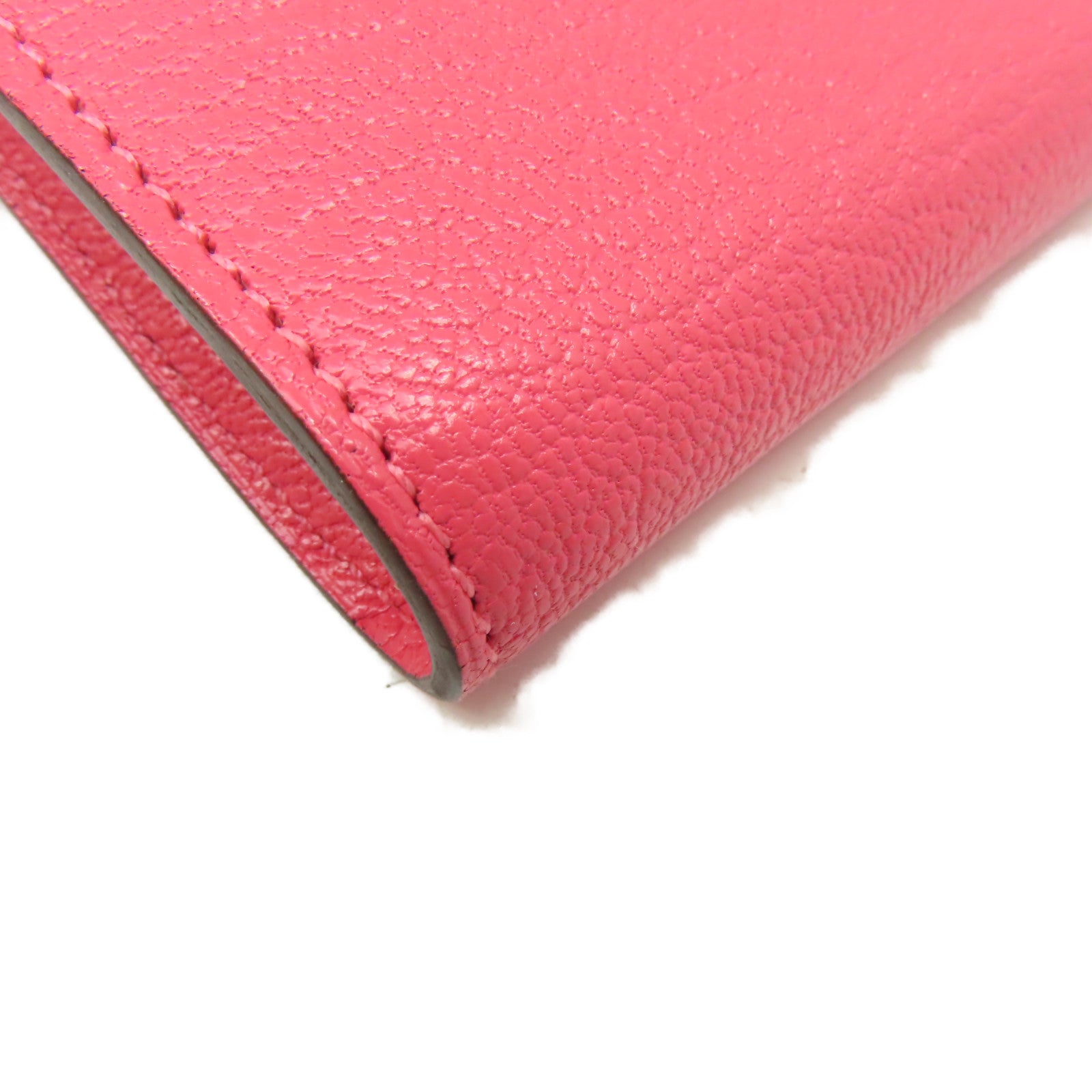 HERMES Chevre皮革Kelly Long Wallet銀扣長錢包Rose Lipstick唇膏桃紅色