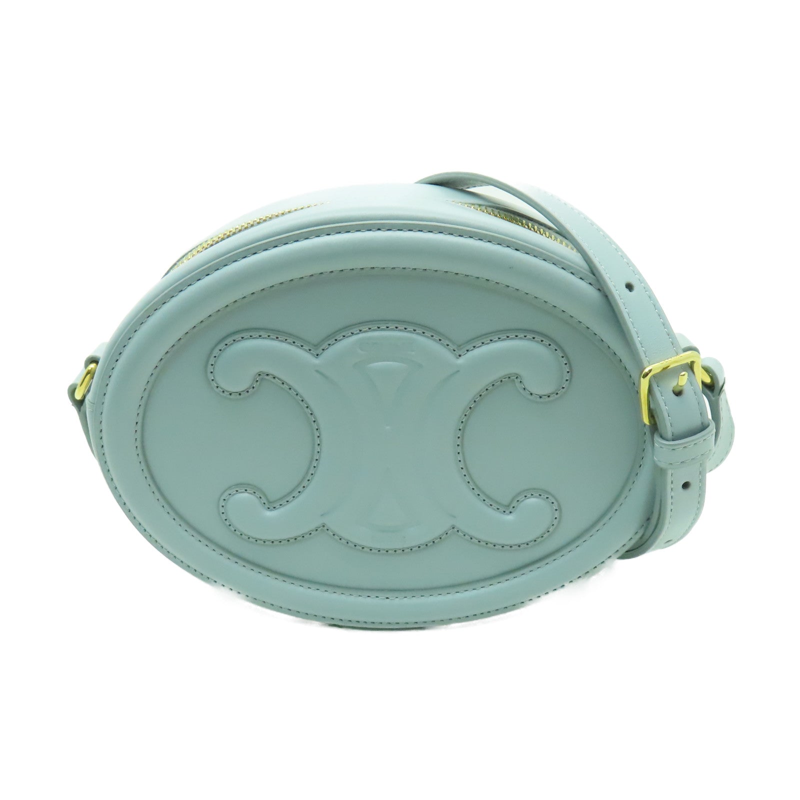 CELINE 牛皮皮革Cuir Triomphe金扣肩背袋淺藍色