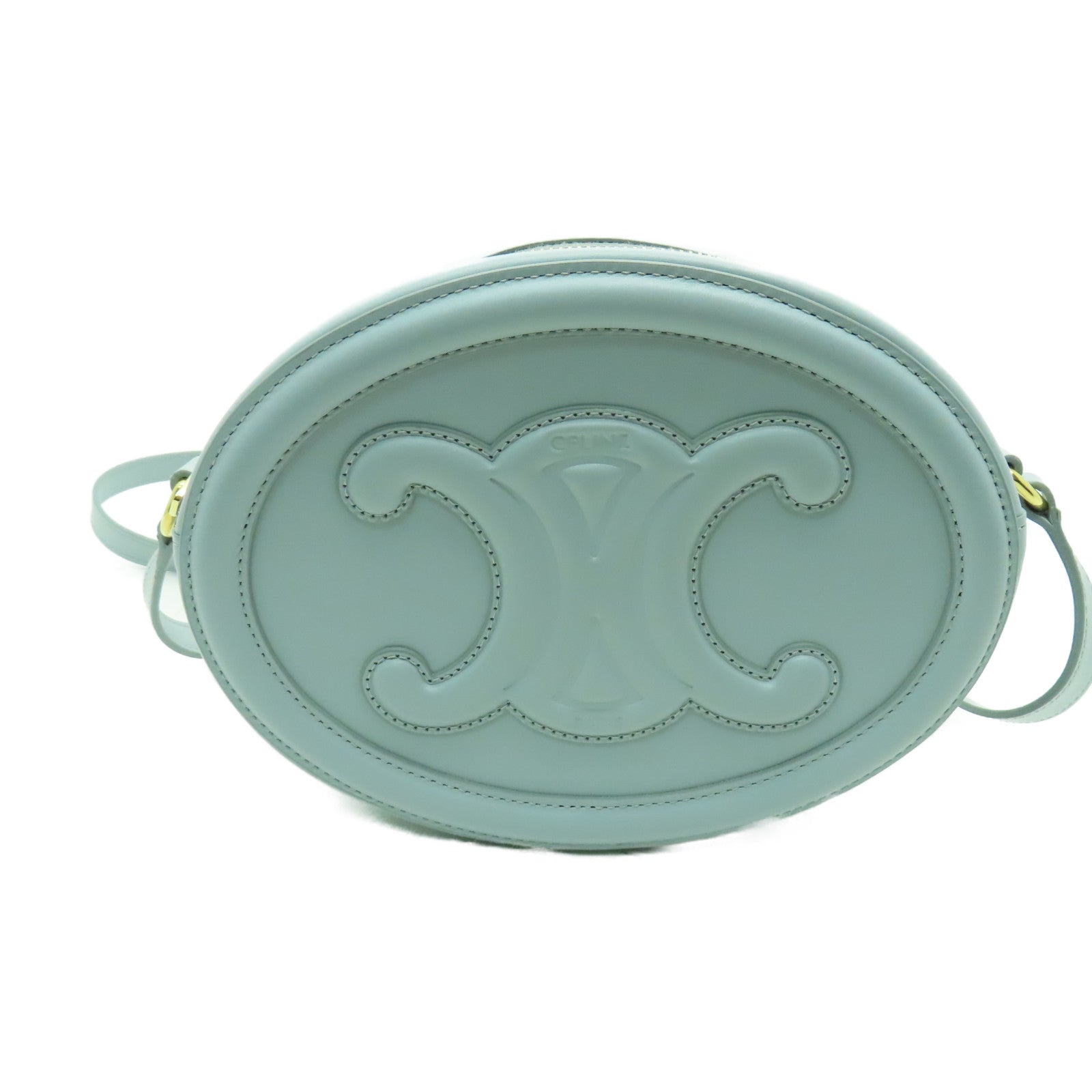 CELINE 牛皮皮革Cuir Triomphe金扣肩背袋淺藍色