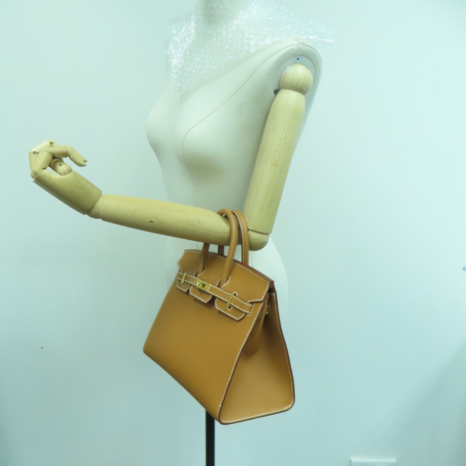 HERMES Epsom Leather Birkin 25 Gold Buckle Hand Bag Gold/Brown