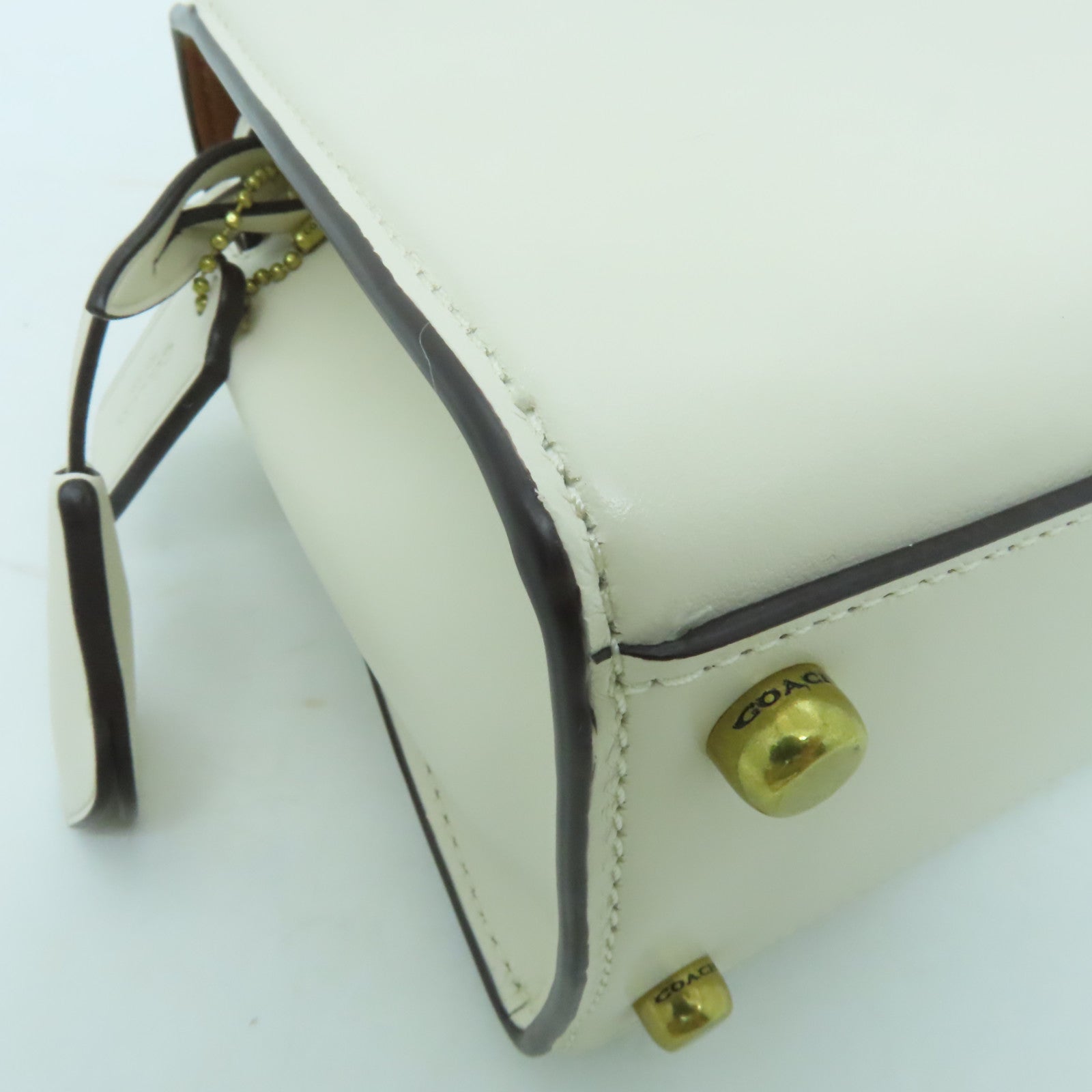 COACH 牛皮皮革2 Way Shoulder金扣手挽肩背兩用袋奶油色