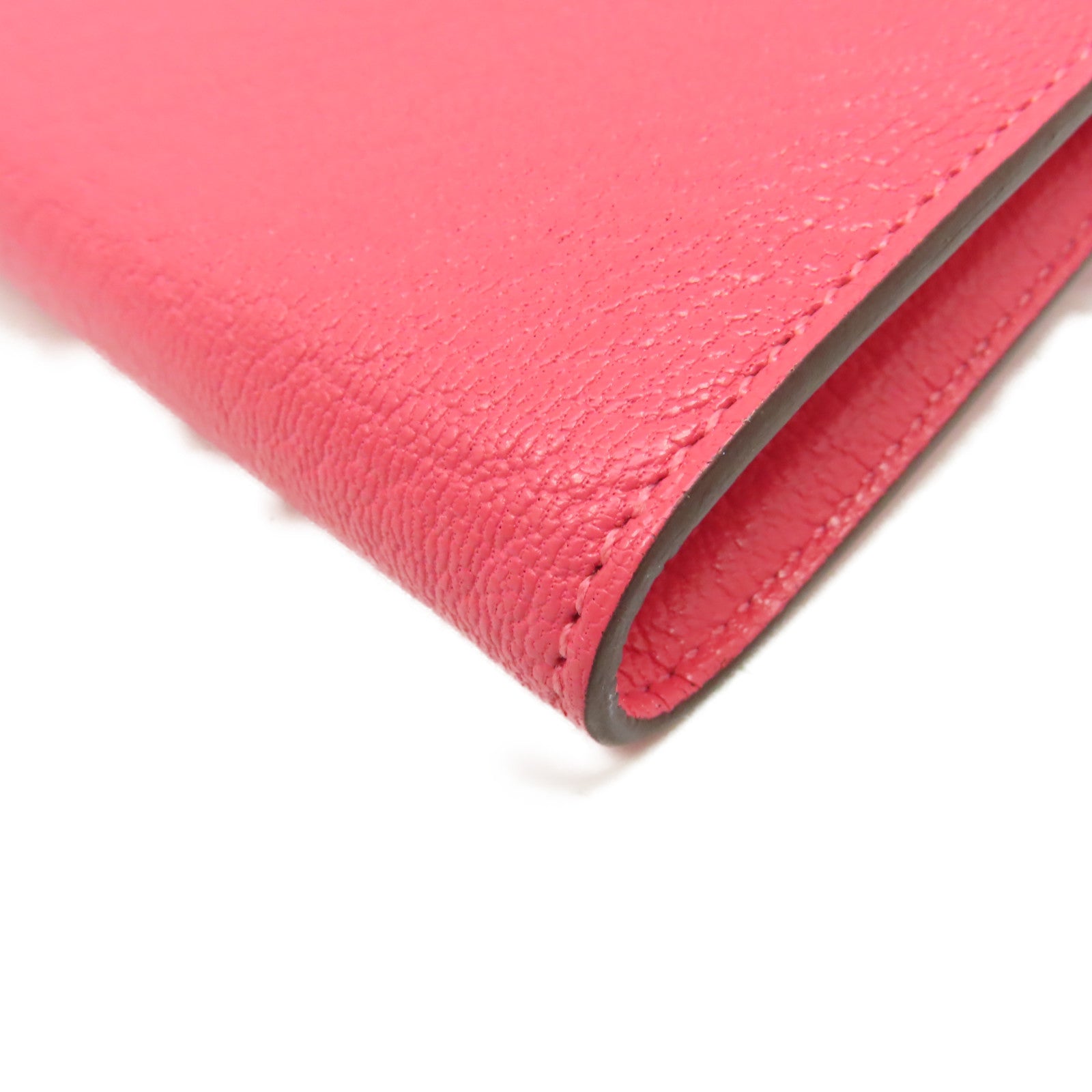 HERMES Chevre皮革Kelly Long Wallet銀扣長錢包Rose Lipstick唇膏桃紅色