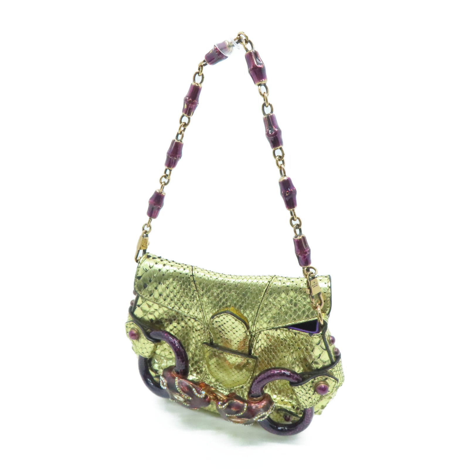 GUCCI 【激減優惠】蛇皮皮革Gucci x Tom Ford SS 2004金扣手挽袋金色