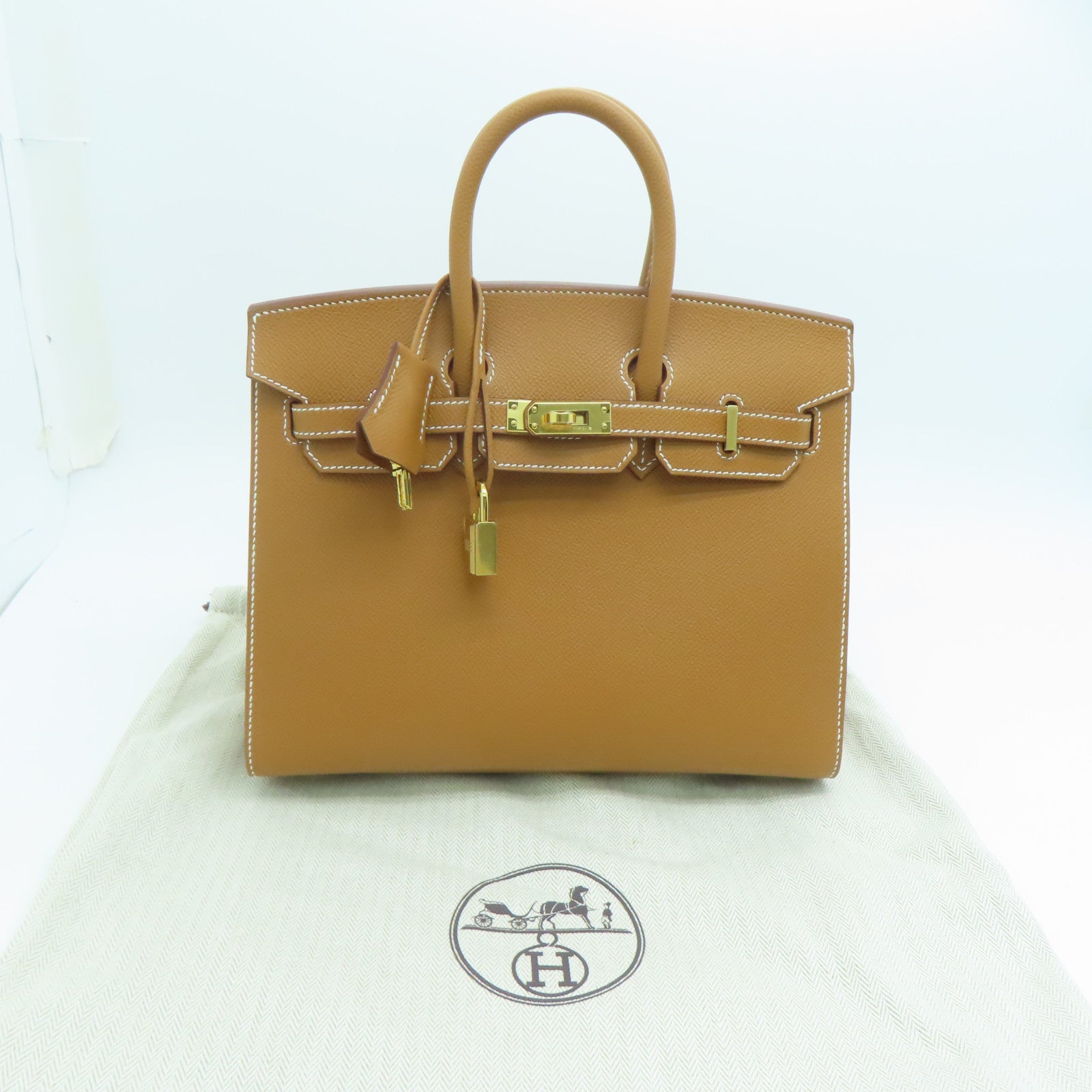 HERMES Epsom Leather Birkin 25 Gold Buckle Hand Bag Gold/Brown