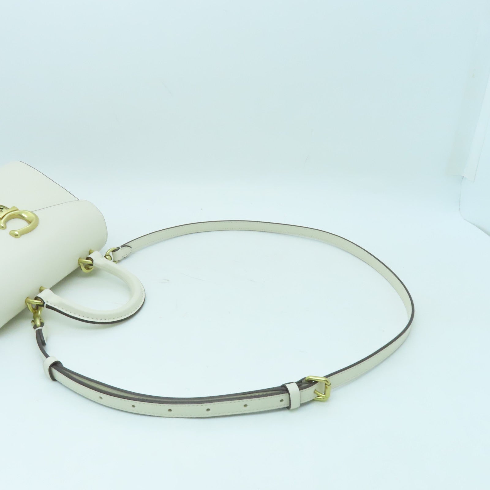 COACH 牛皮皮革2 Way Shoulder金扣手挽肩背兩用袋奶油色