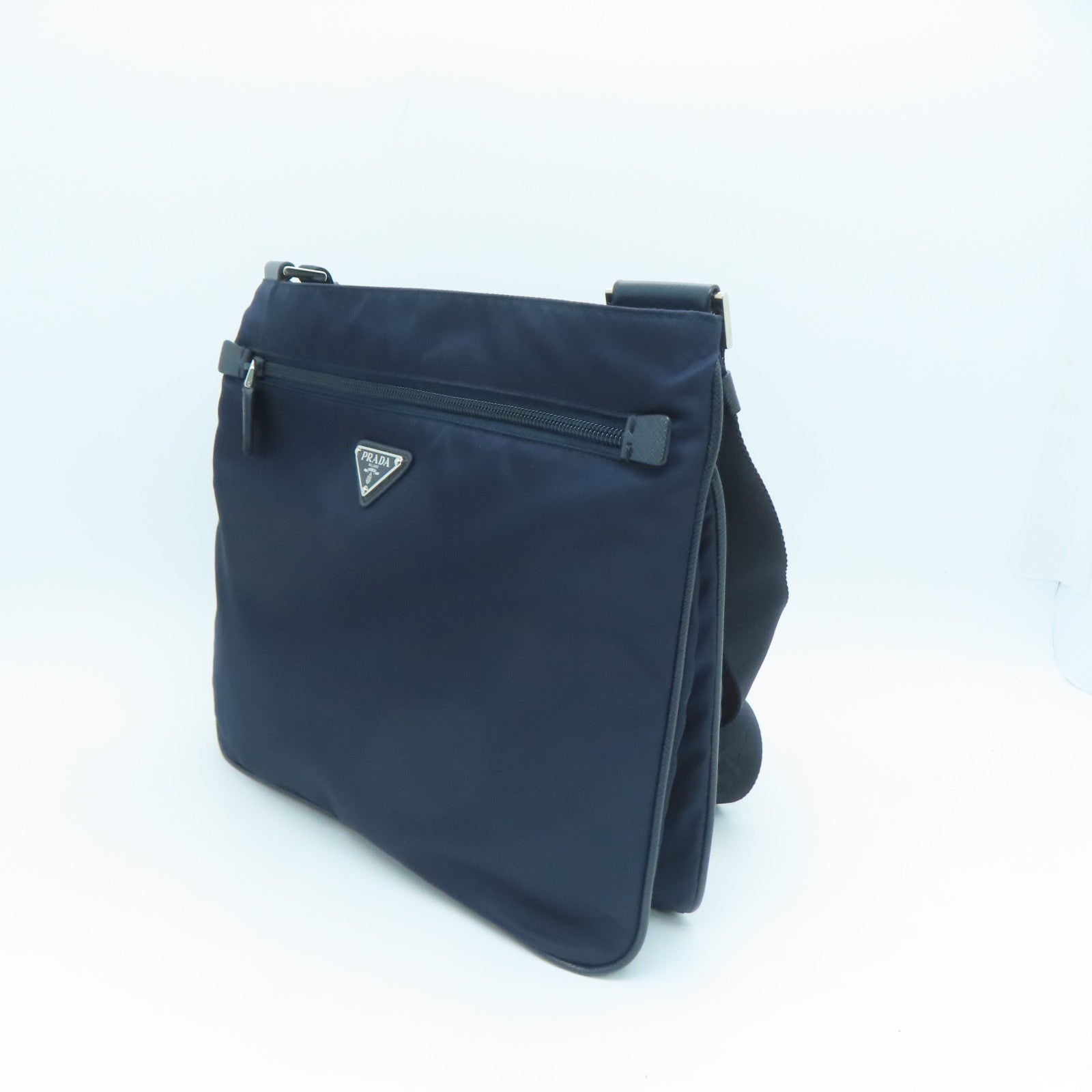 PRADA Nylon Shoulder Bag Silver Buckle Shoulder Bag Dark Blue
