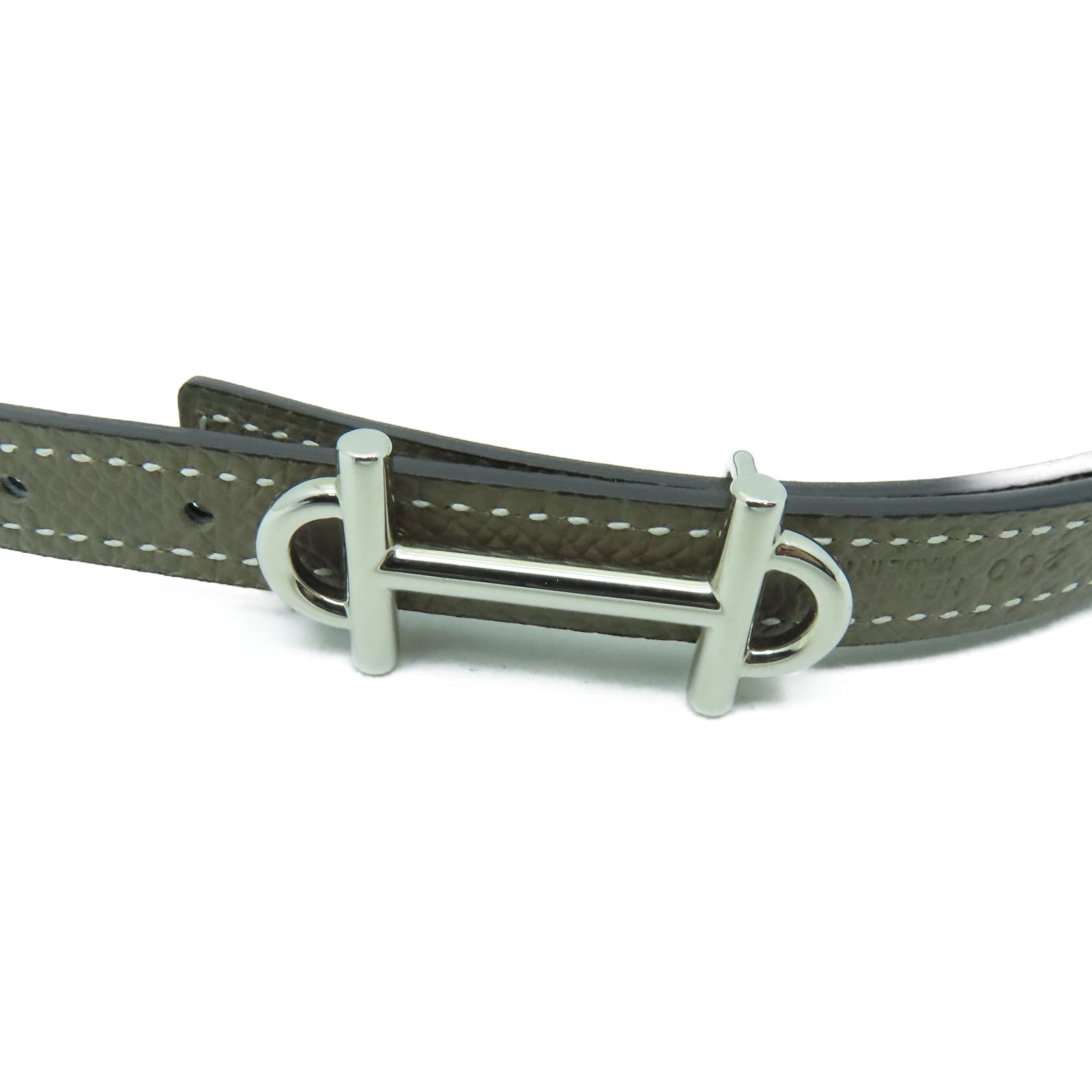 HERMES Epsom皮革Belt 75cm銀扣皮帶Etoupe灰色