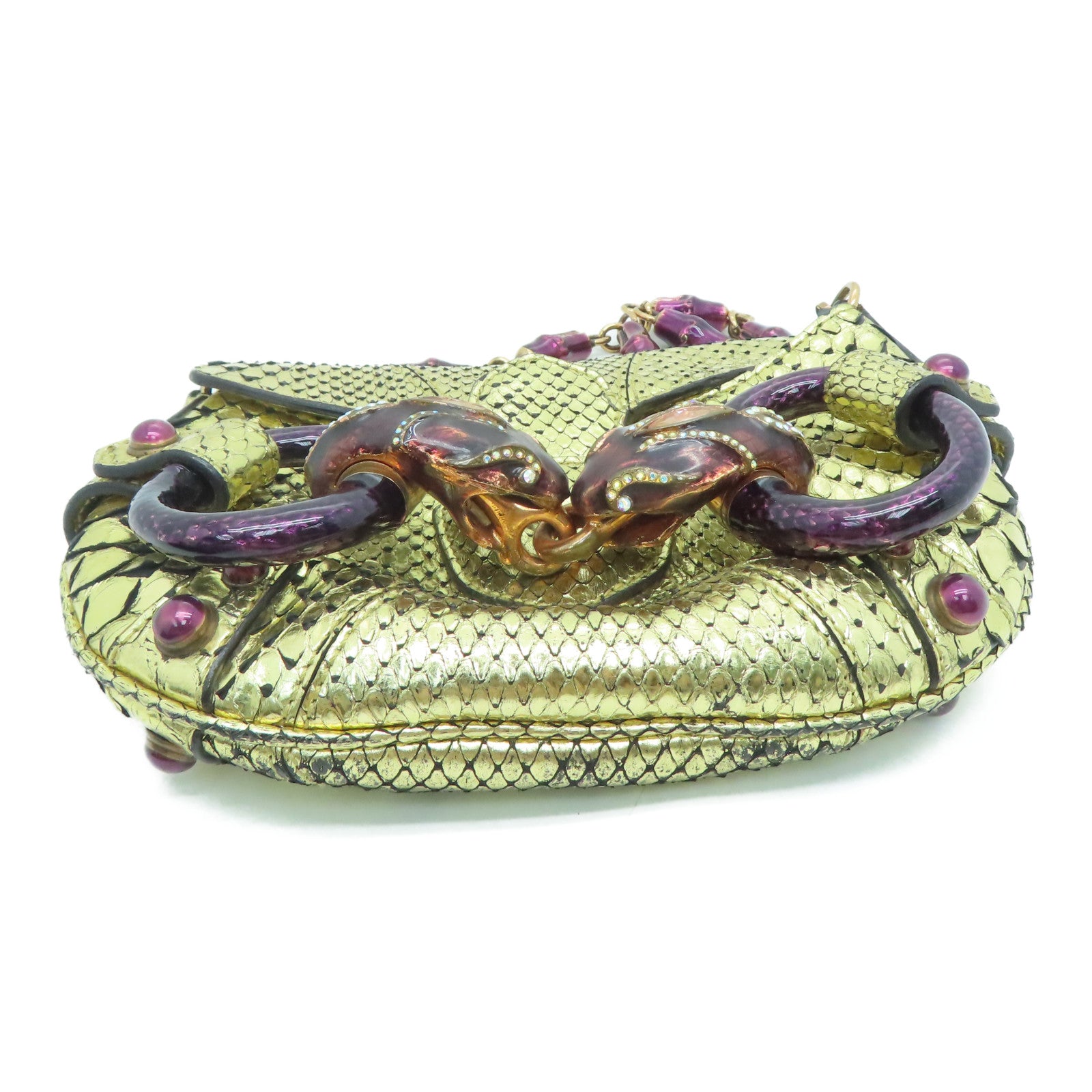 GUCCI 【激減優惠】蛇皮皮革Gucci x Tom Ford SS 2004金扣手挽袋金色