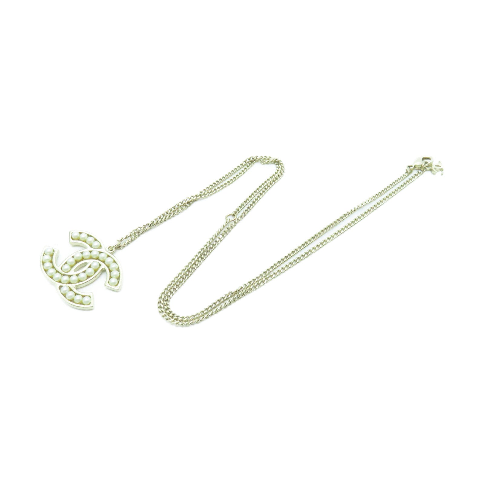CHANEL 金屬Necklace金扣項鍊白色