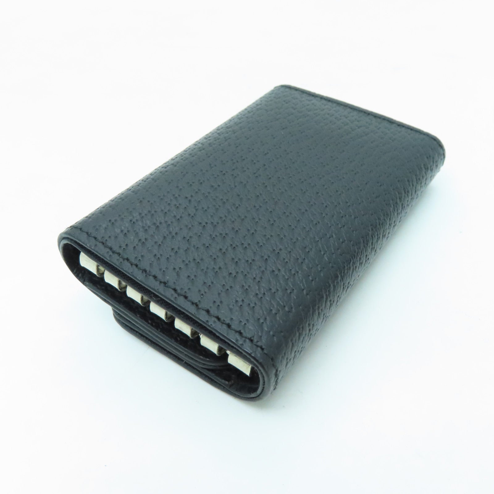 Salvatore Ferragamo Leather Key Holder Silver Buckle Key Bag Black