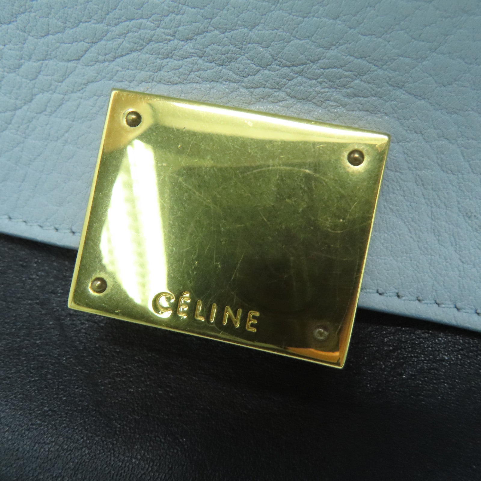 CELINE 牛皮皮革Trapze金扣手挽肩背两用袋浅蓝色/黑色/啡色