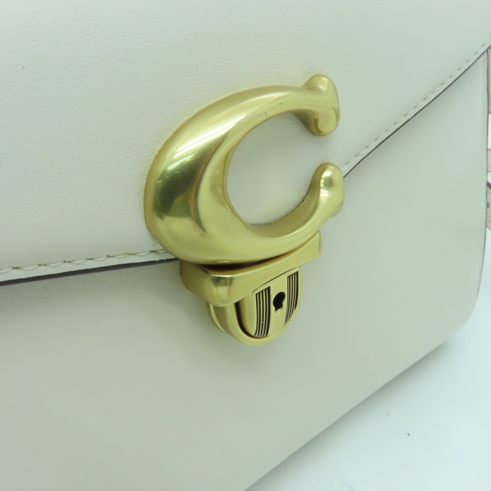 COACH 牛皮皮革2 Way Shoulder金扣手挽肩背兩用袋奶油色