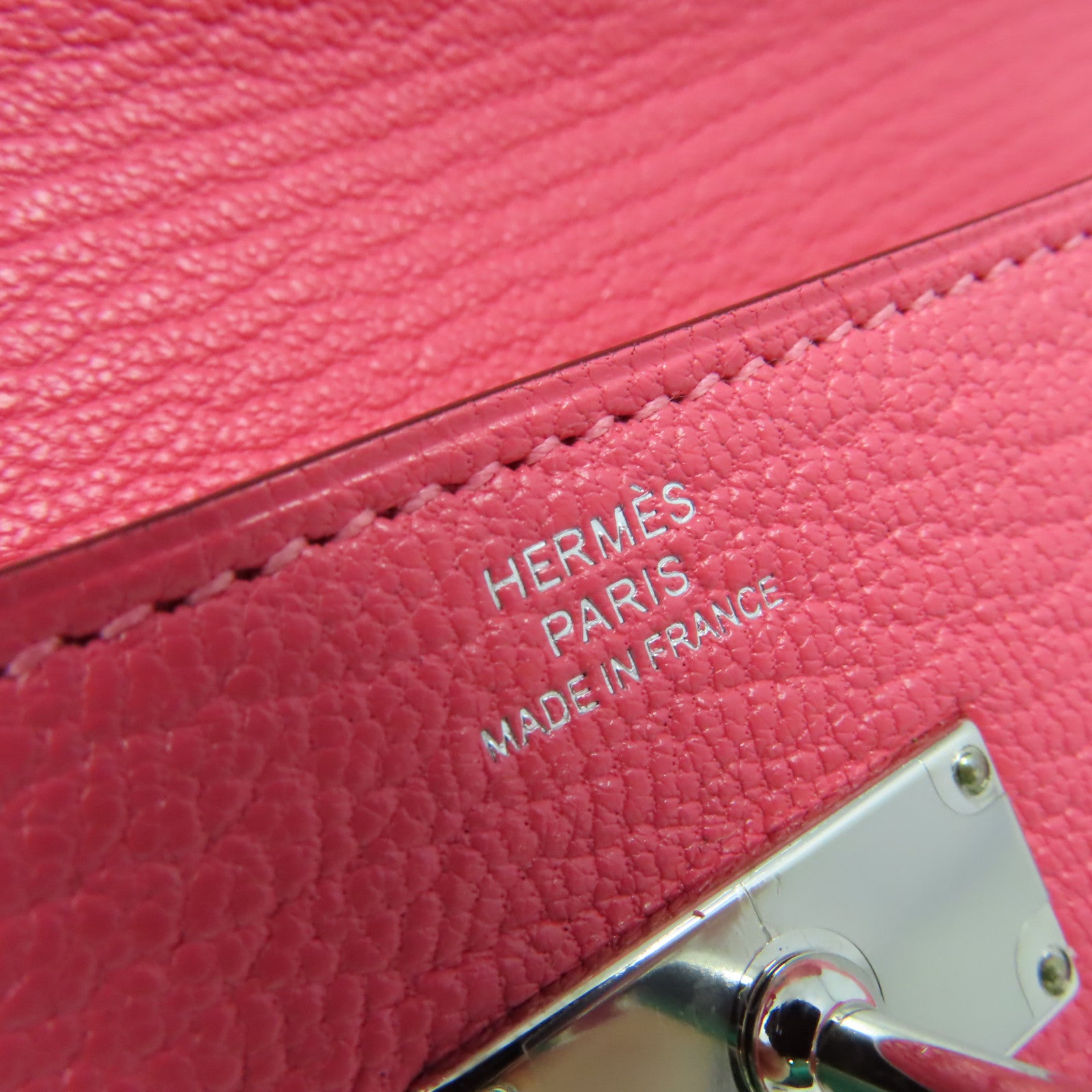 HERMES Chevre皮革Kelly Long Wallet銀扣長錢包Rose Lipstick唇膏桃紅色