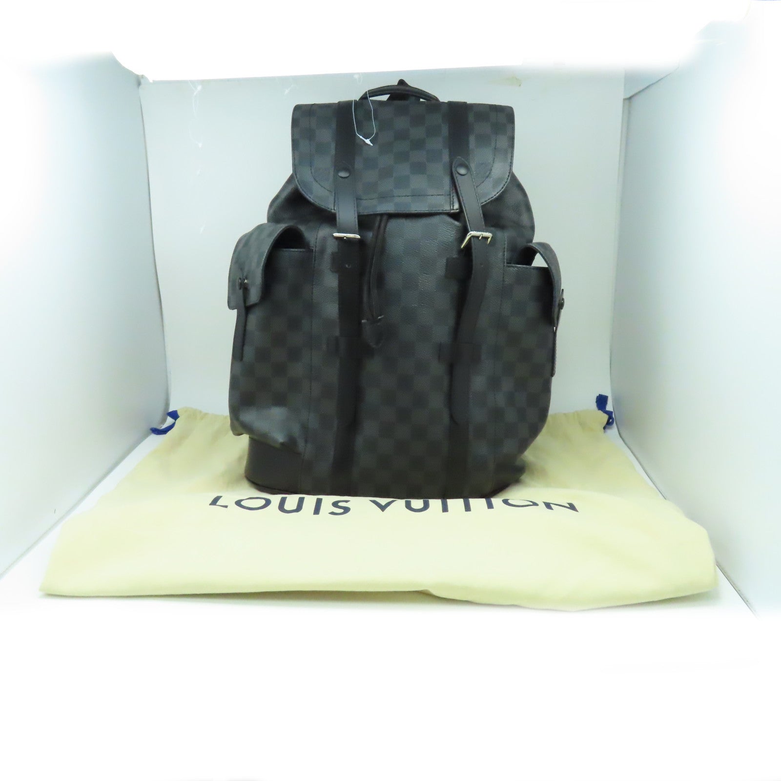 LOUIS VUITTON Damier Graphite Christopher MM銀扣背包黑色