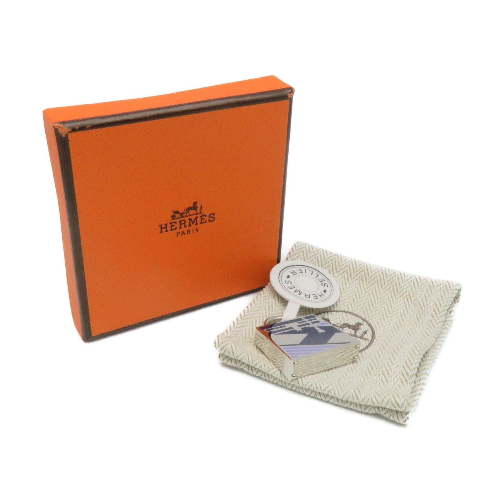HERMES 金属Curiosite Kelly Laque Charm挂饰银色/蓝色