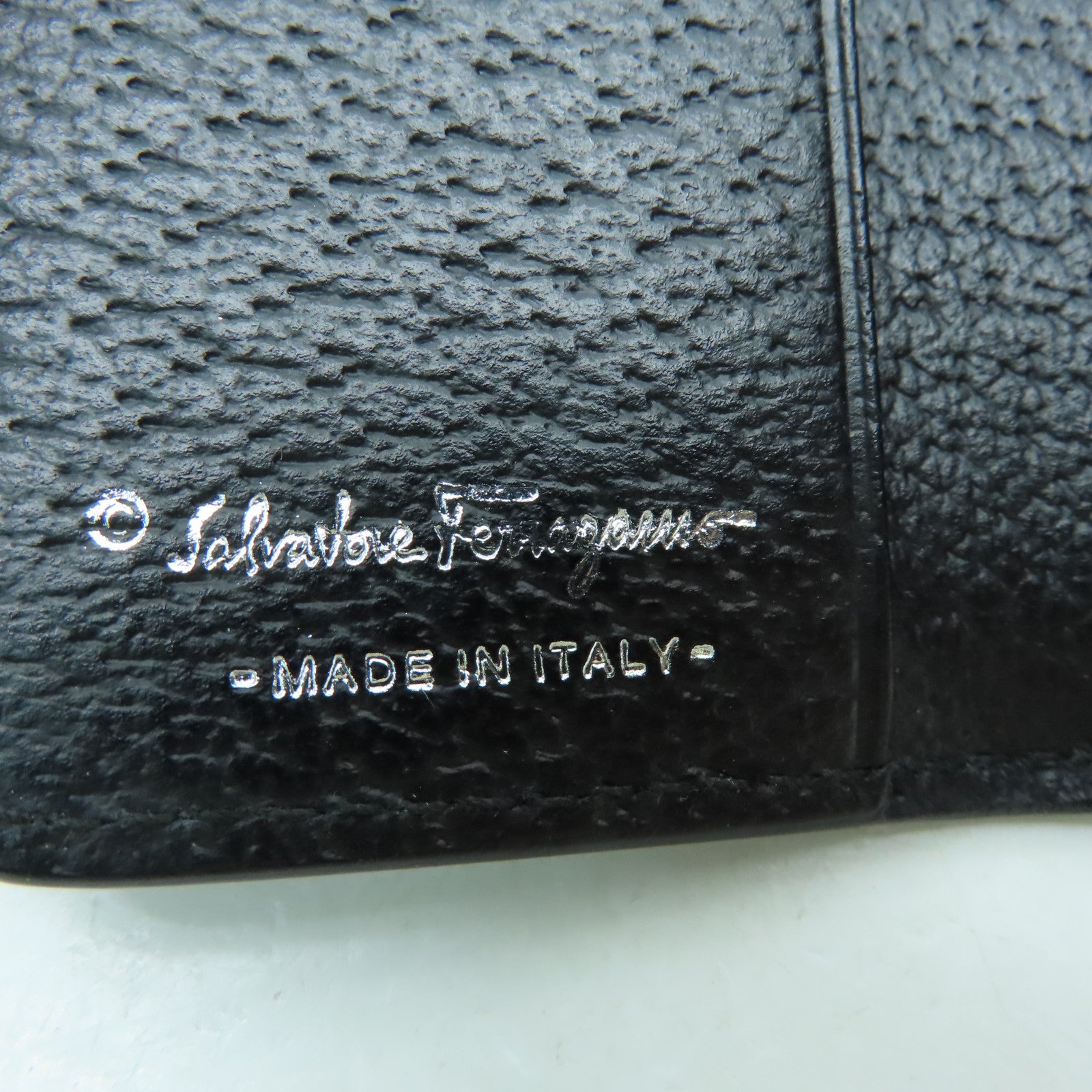 Salvatore Ferragamo Leather Key Holder Silver Buckle Key Bag Black