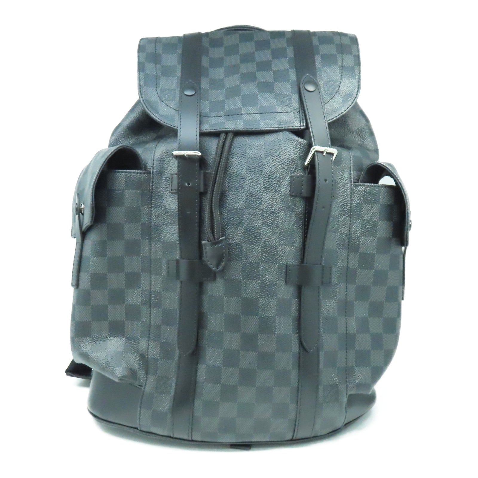 LOUIS VUITTON Damier Graphite Christopher MM銀扣背包黑色