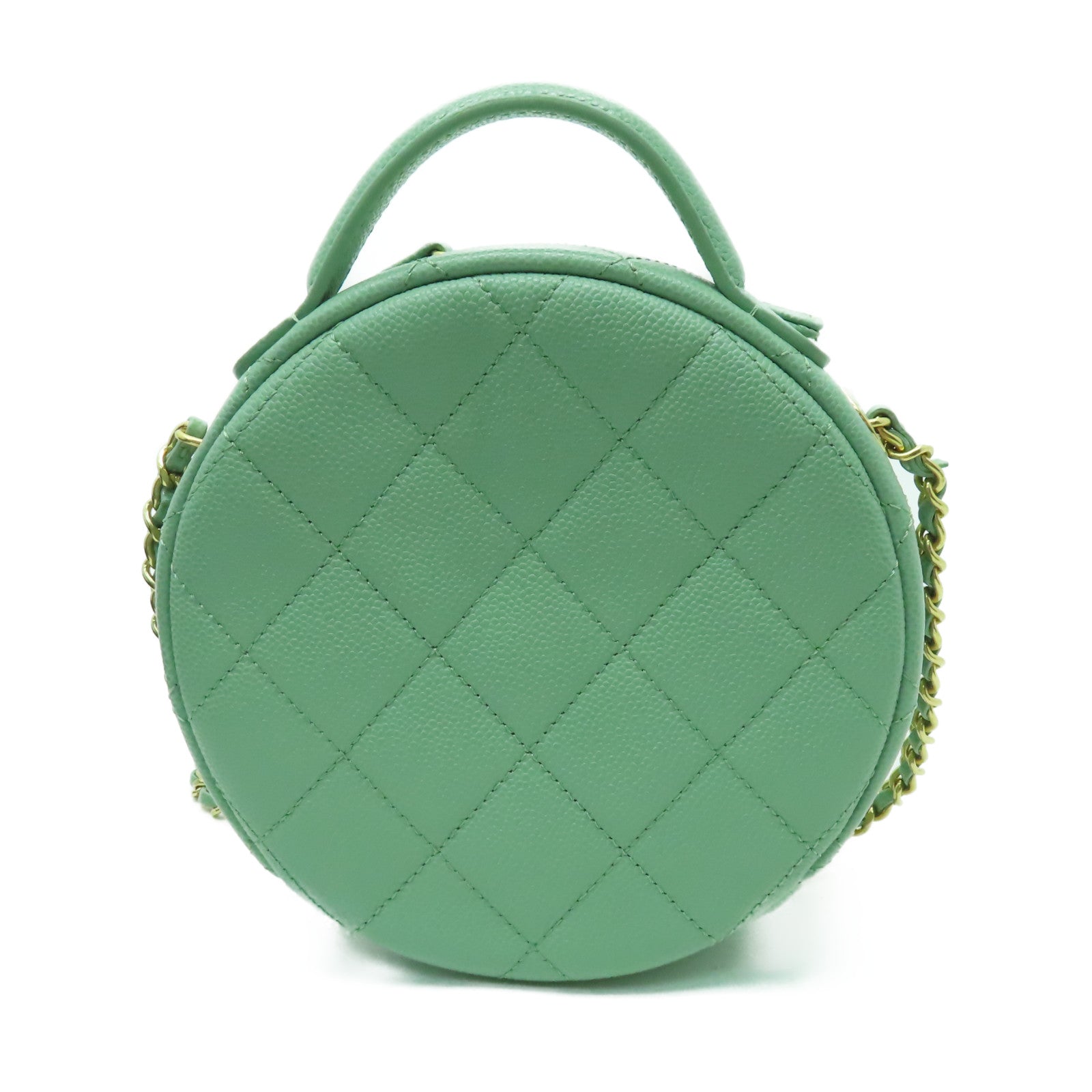 CHANEL 菱格Caviar皮革Small Vanity Case金扣手挽肩背兩用袋淺綠色