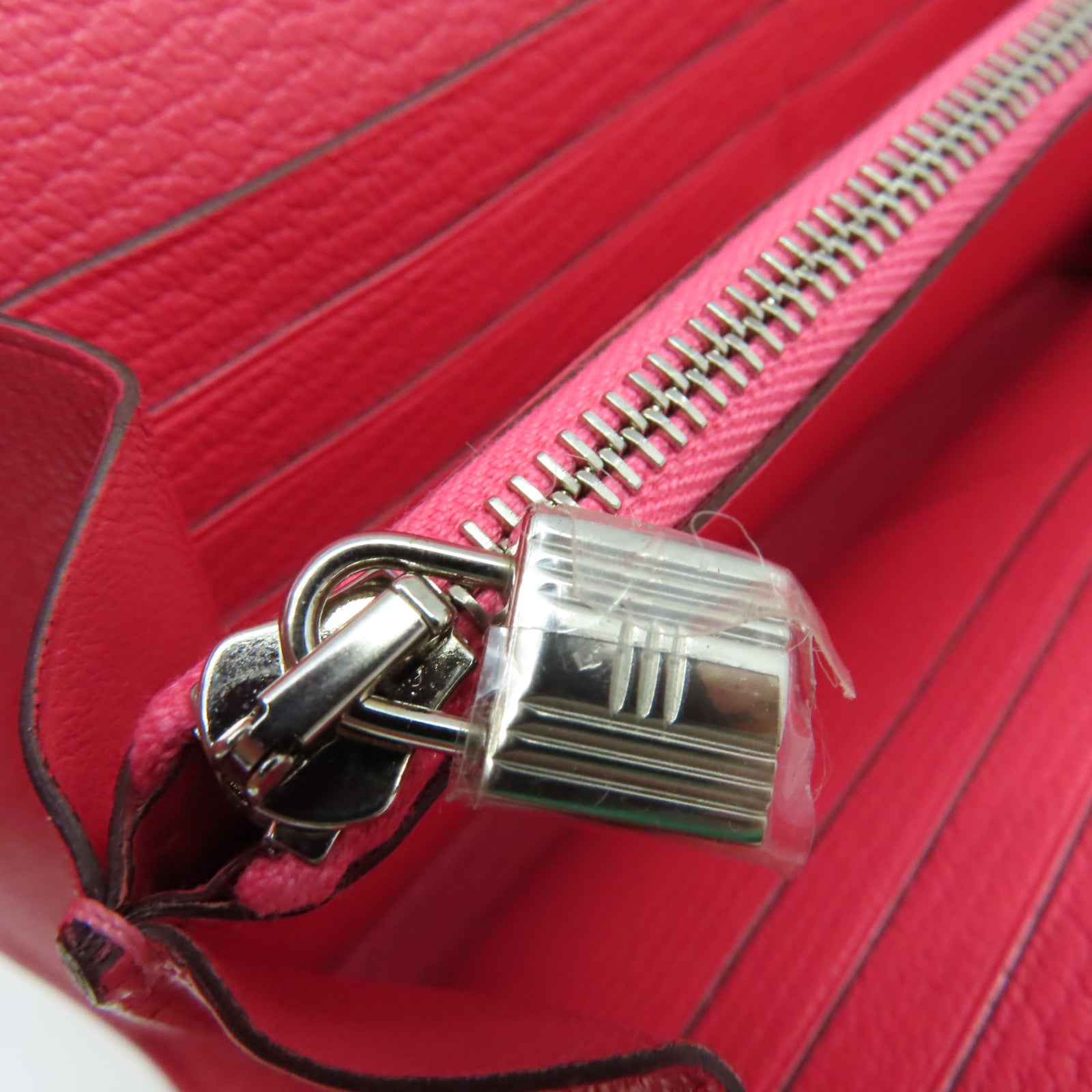 HERMES Chevre皮革Kelly Long Wallet銀扣長錢包Rose Lipstick唇膏桃紅色