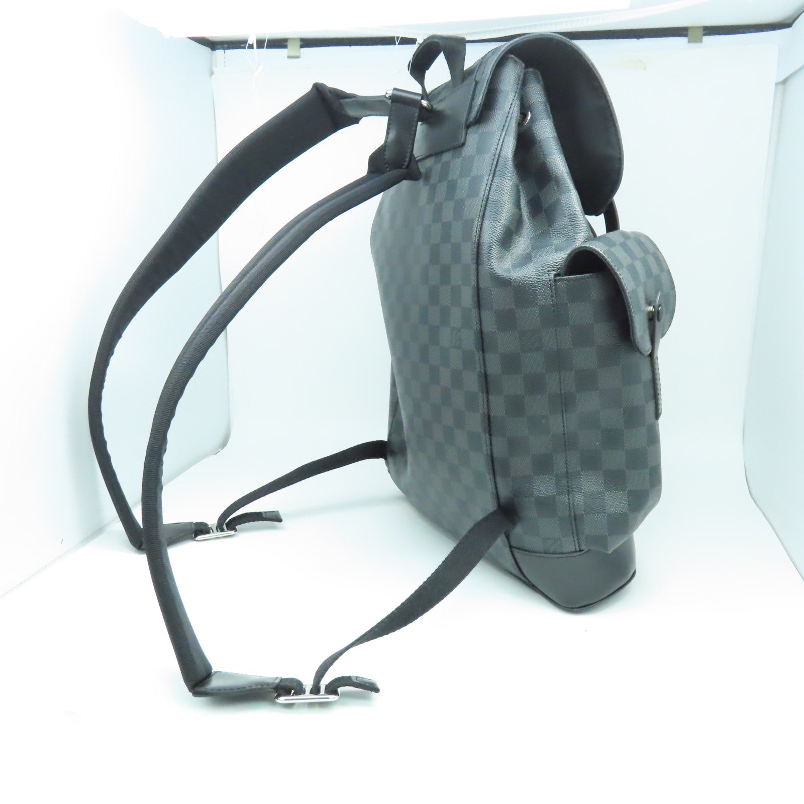 LOUIS VUITTON Damier Graphite Christopher MM銀扣背包黑色