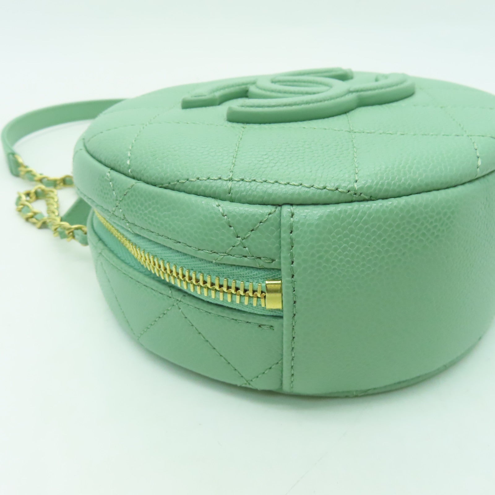 CHANEL 菱格Caviar皮革Small Vanity Case金扣手挽肩背兩用袋淺綠色