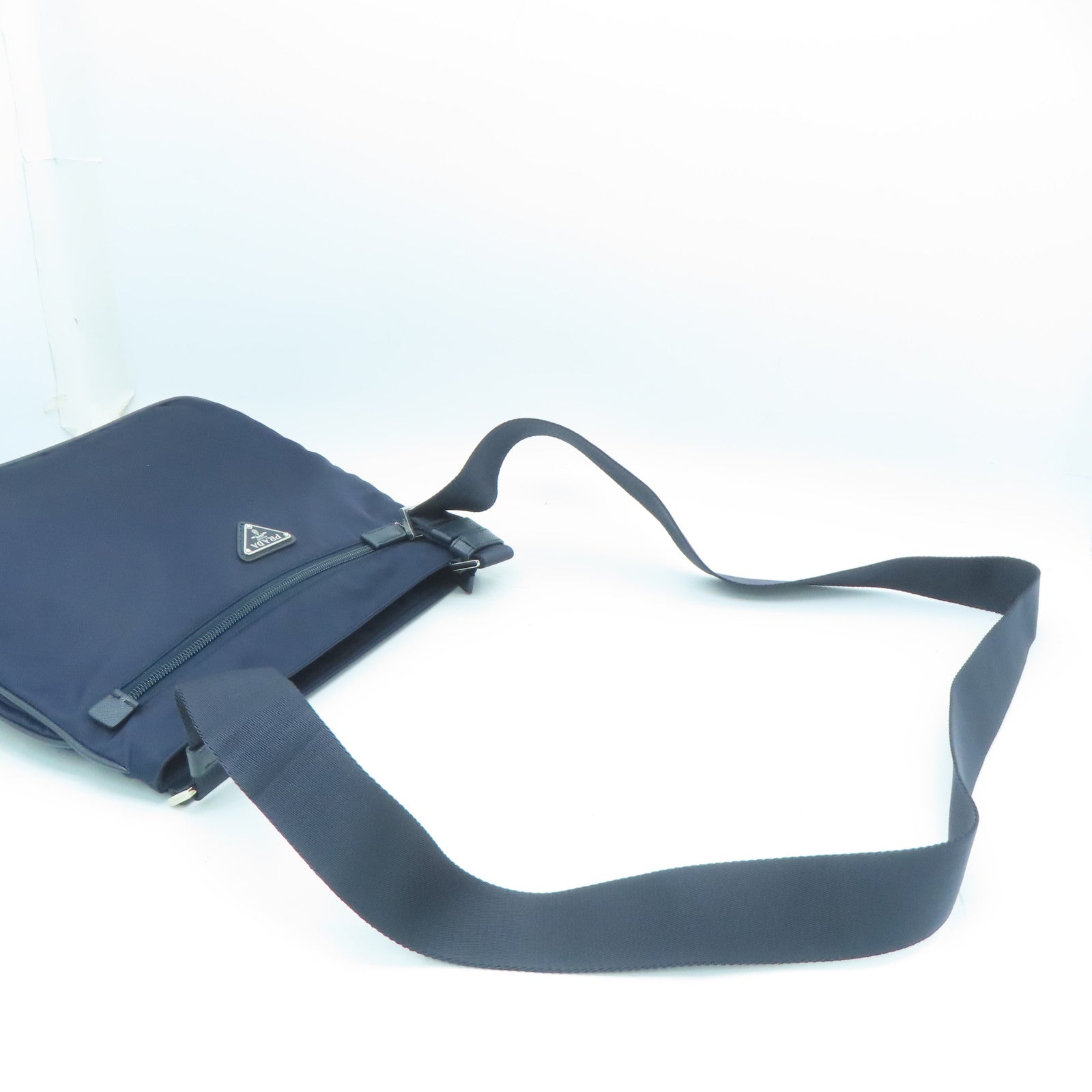 PRADA Nylon Shoulder Bag Silver Buckle Shoulder Bag Dark Blue