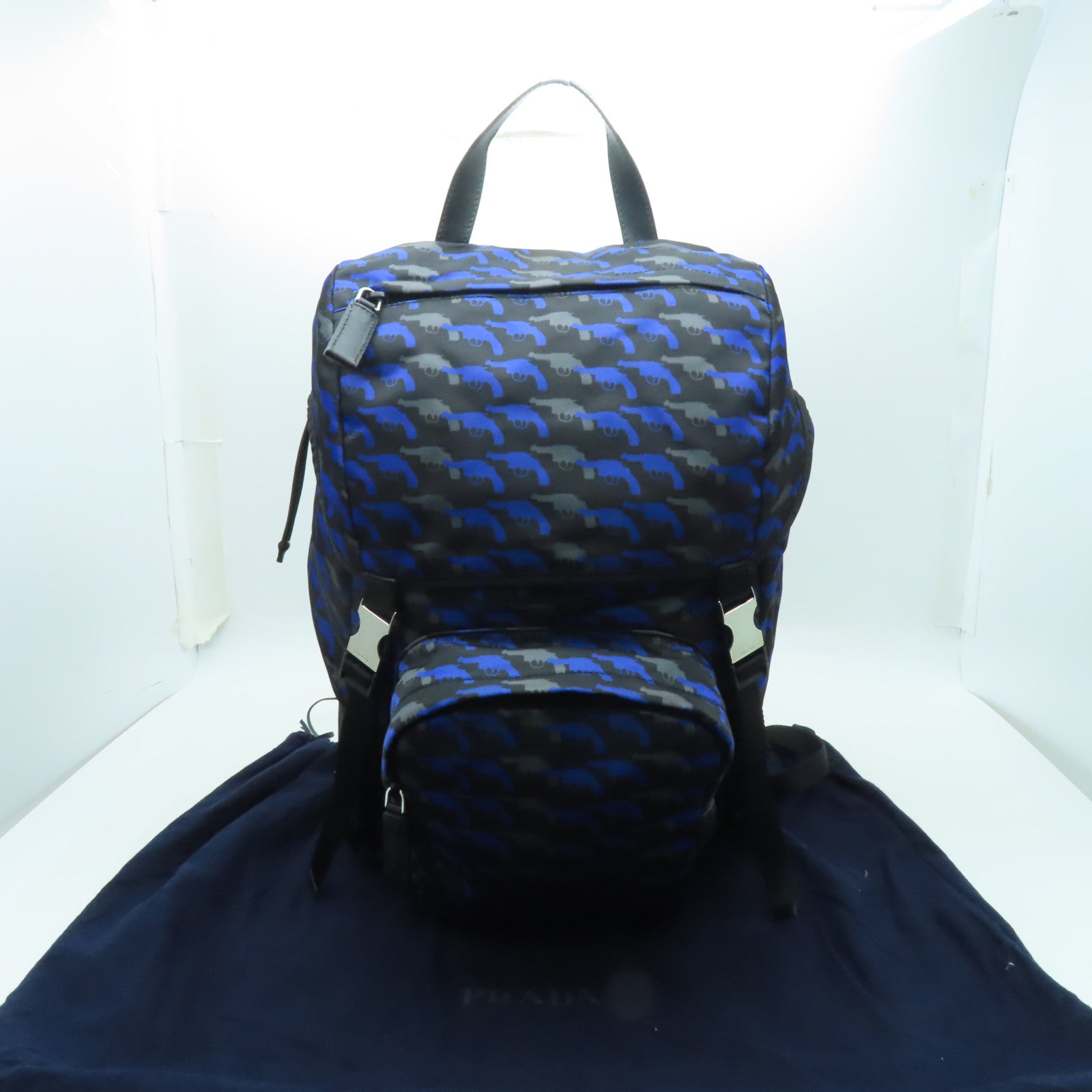 PRADA 尼龍Pistol Pattern Backpack銀扣背包藍色