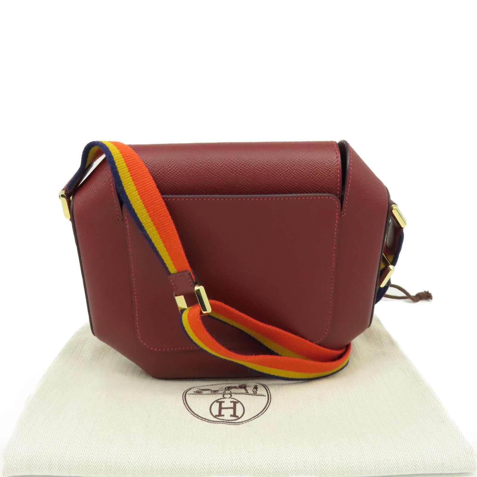 HERMES Epsom皮革Octogone Shoulder Bag肩背袋Rouge Grenat紅石榴色