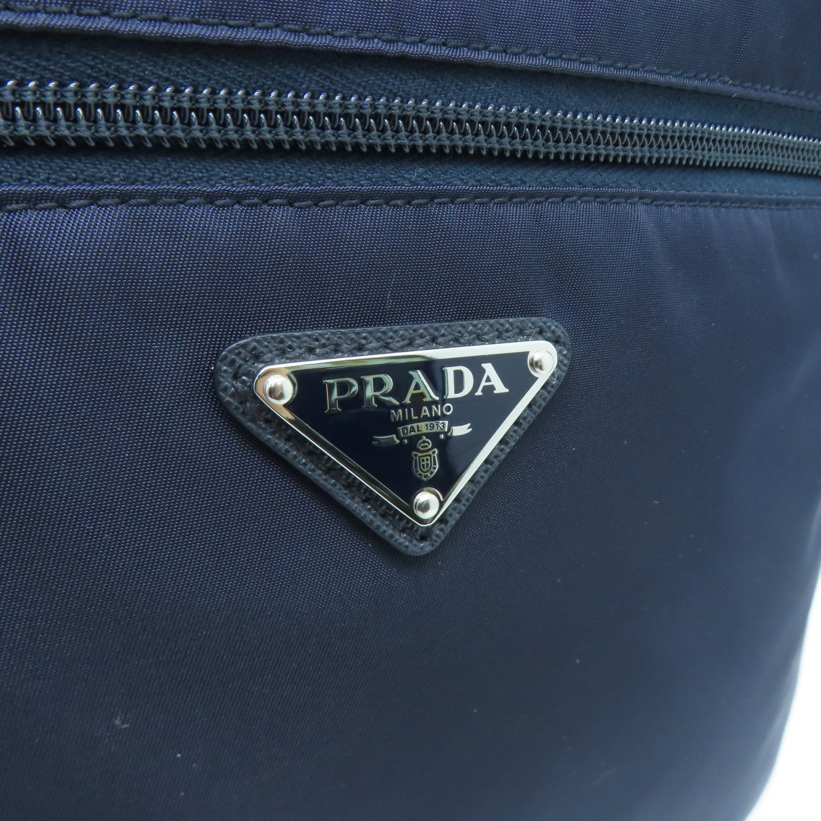 PRADA Nylon Shoulder Bag Silver Buckle Shoulder Bag Dark Blue