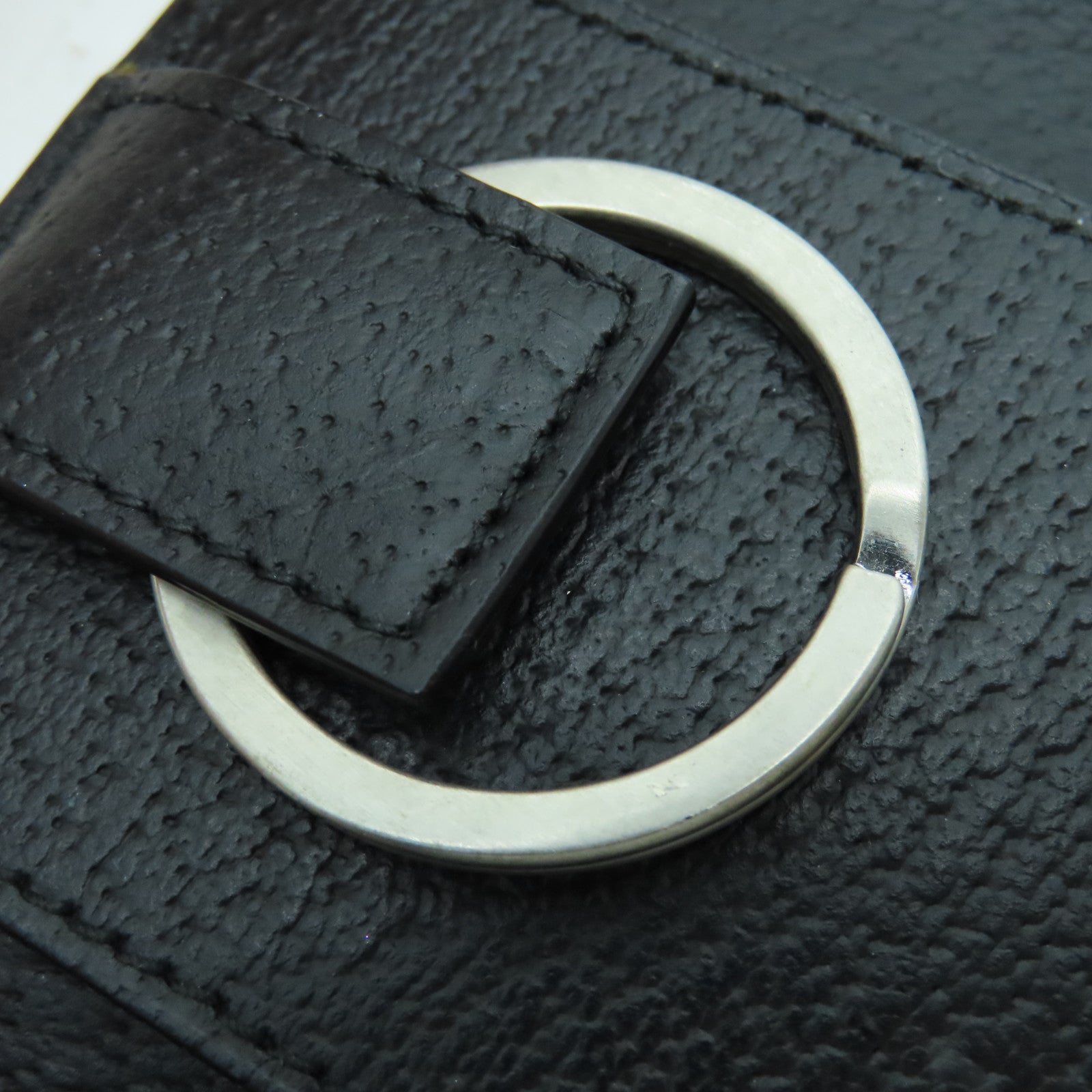 Salvatore Ferragamo Leather Key Holder Silver Buckle Key Bag Black