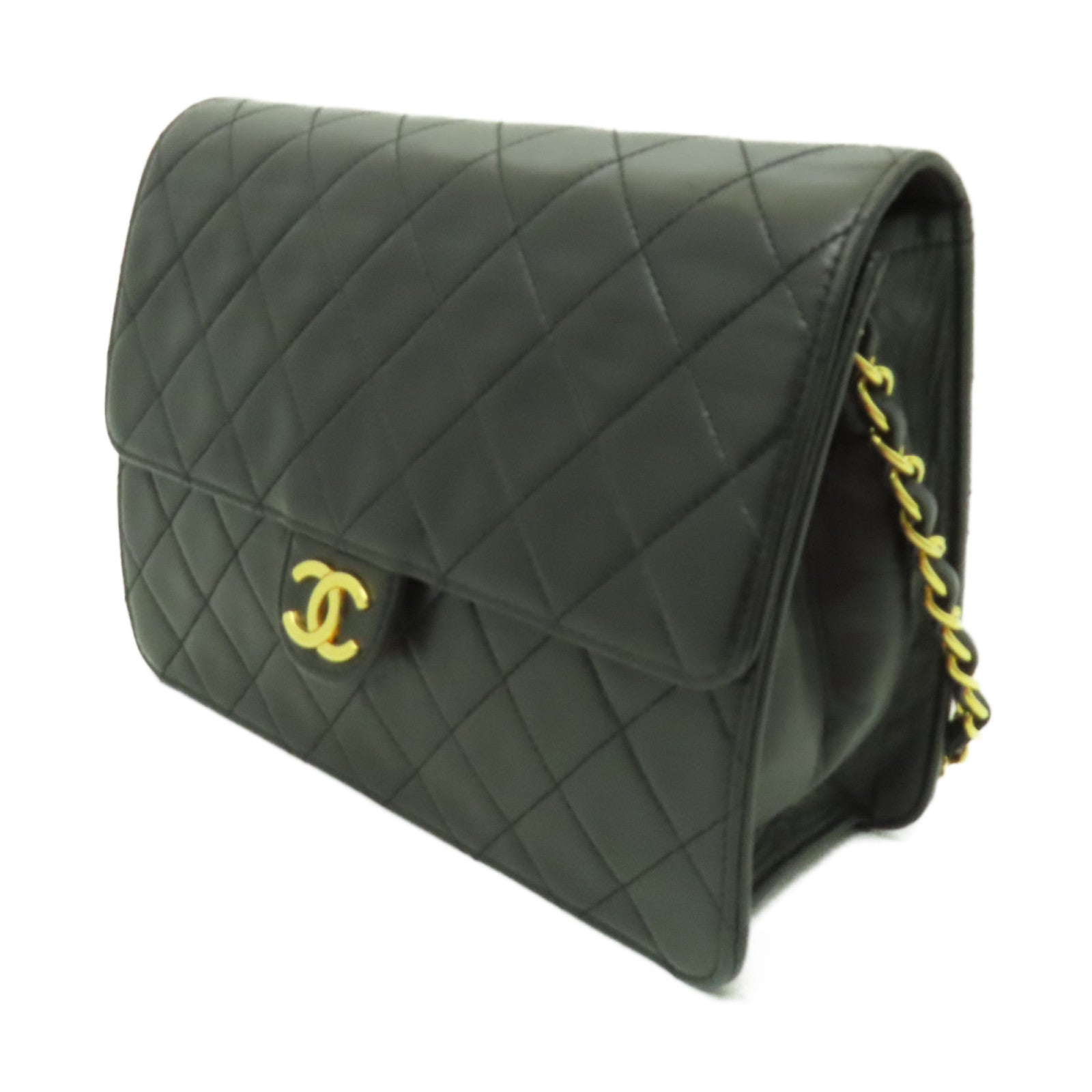 CHANEL 菱格羊皮皮革Pushlock Matelasse金扣鏈帶肩背袋黒色