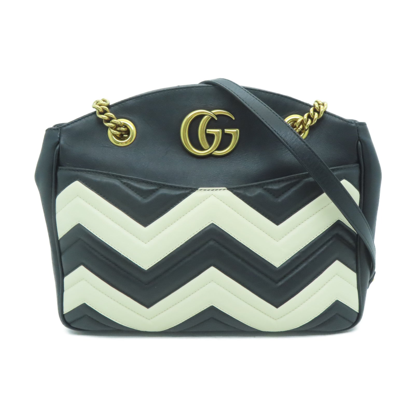 GUCCI 牛皮皮革GG Marmont金扣肩背袋黑色/白色