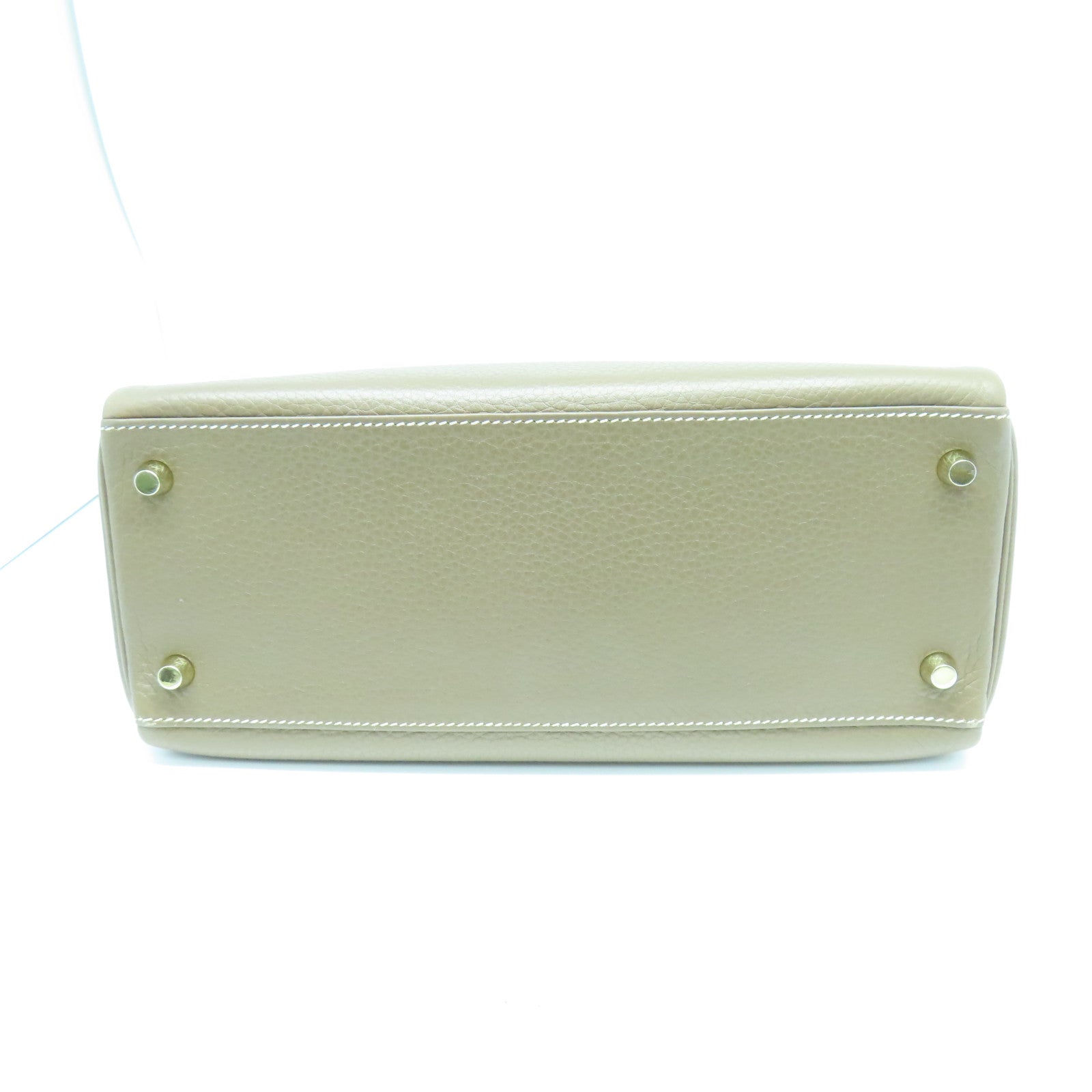 HERMES Clemence Leather Kelly 28 Gold Buckle Handle Bag Elephant Gray