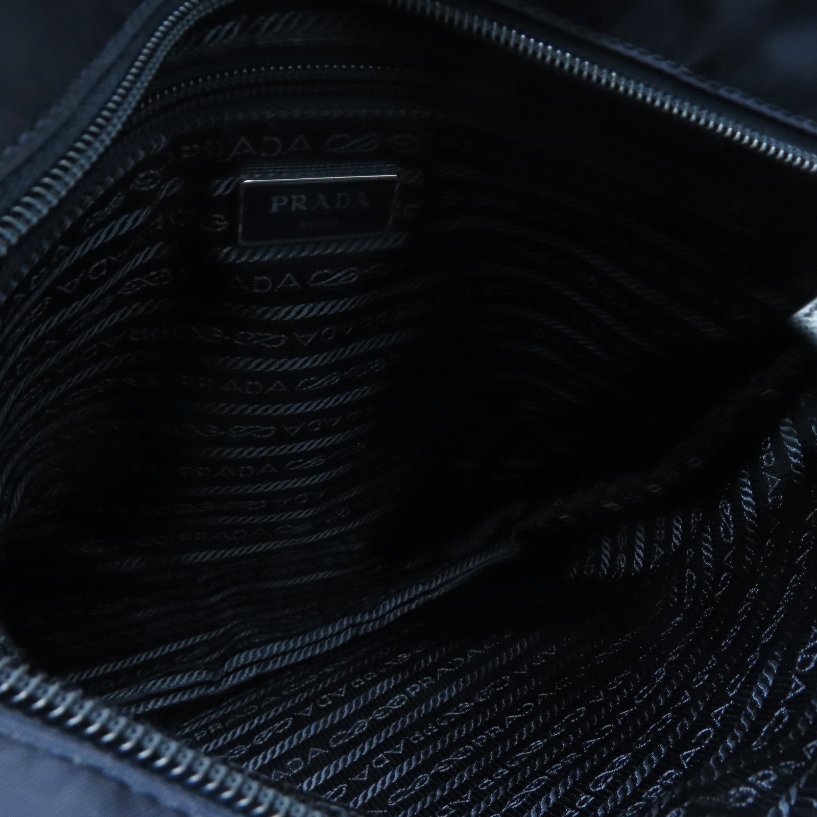 PRADA Nylon Shoulder Bag Silver Buckle Shoulder Bag Dark Blue