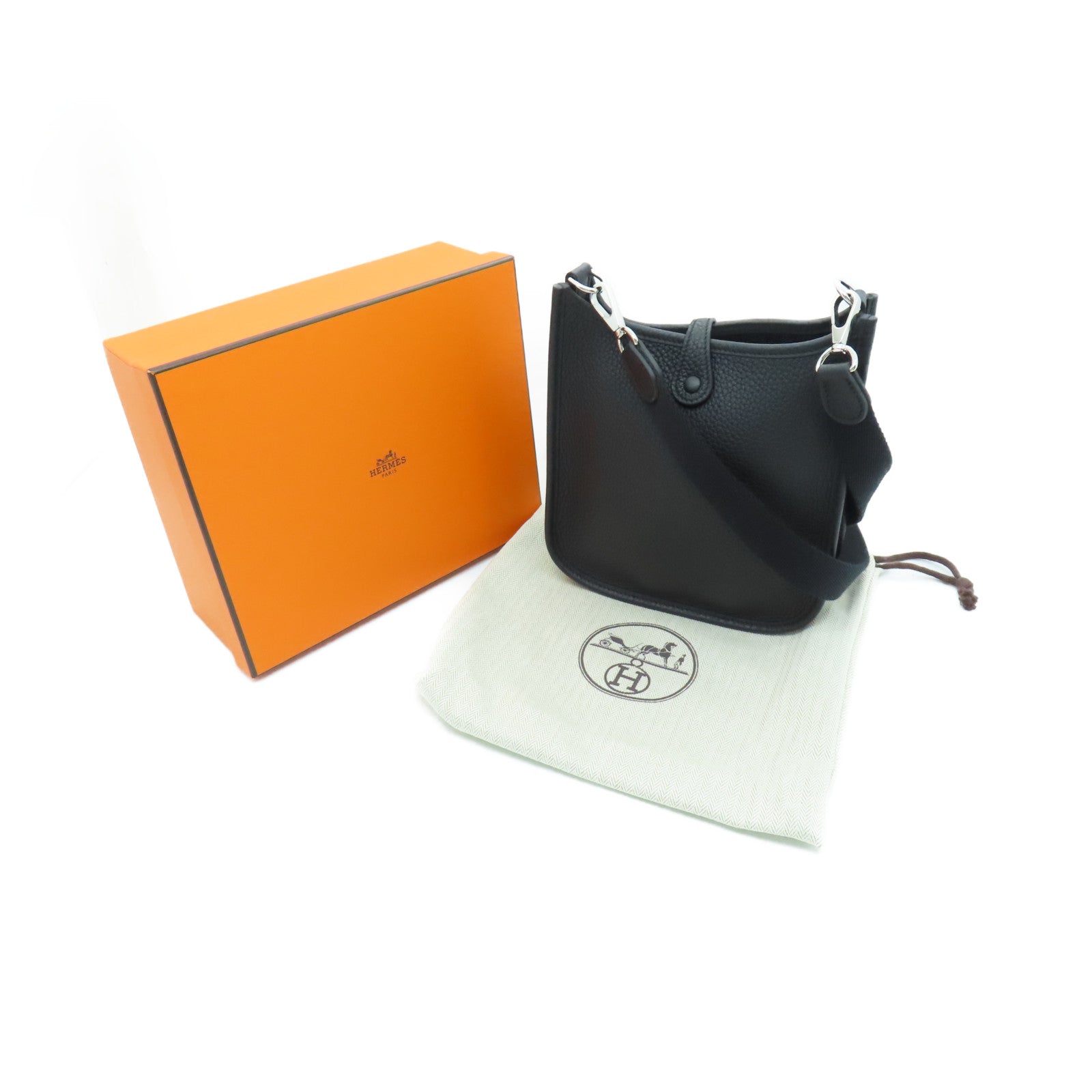 HERMES Clemence皮革Evelyne TPM銀扣肩背袋黑色