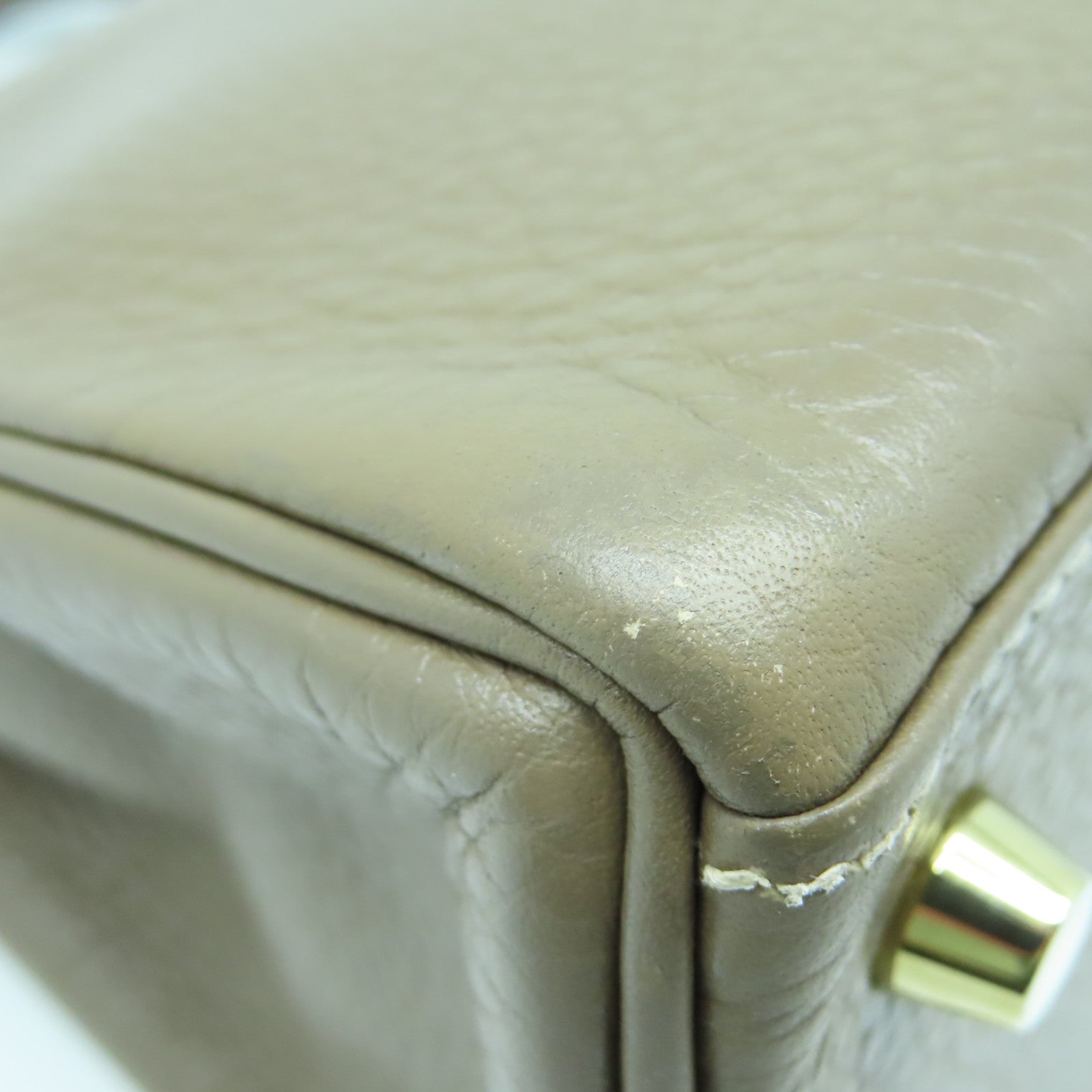HERMES Clemence Leather Kelly 28 Gold Buckle Handle Bag Elephant Gray