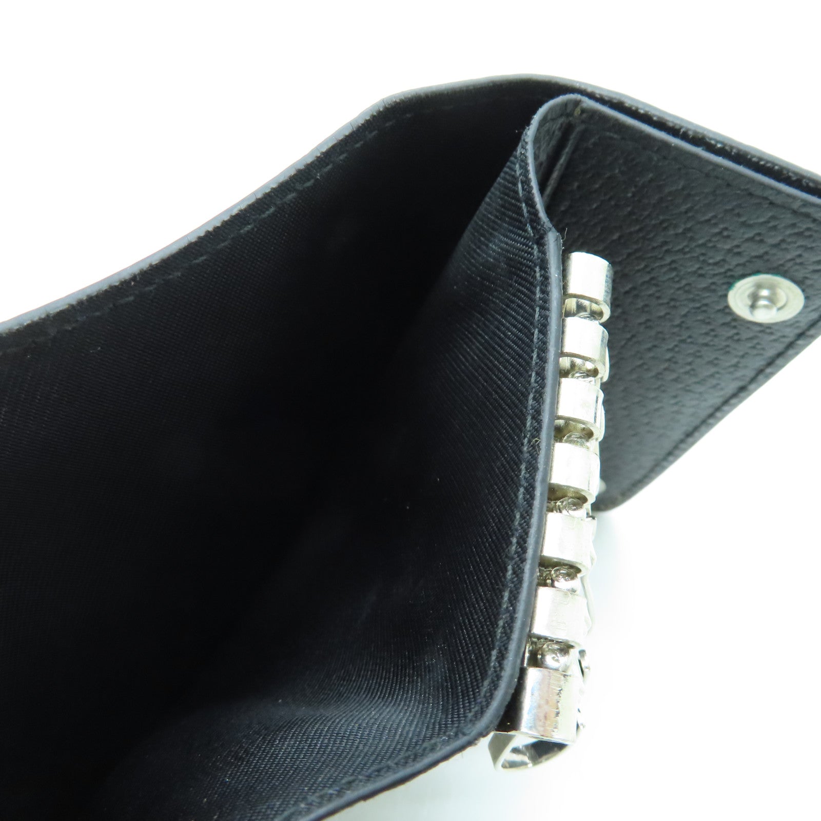 Salvatore Ferragamo Leather Key Holder Silver Buckle Key Bag Black