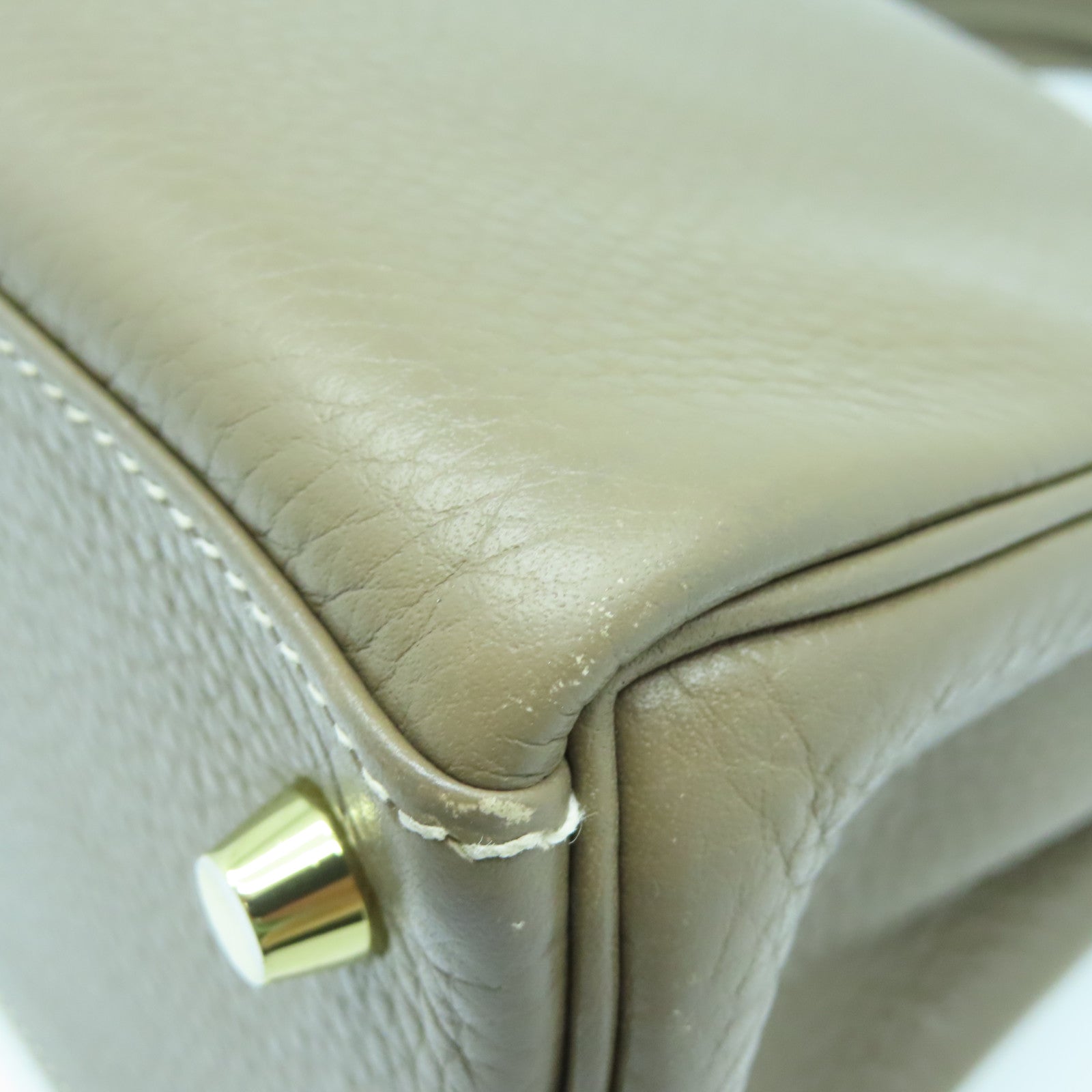 HERMES Clemence Leather Kelly 28 Gold Buckle Handle Bag Elephant Gray