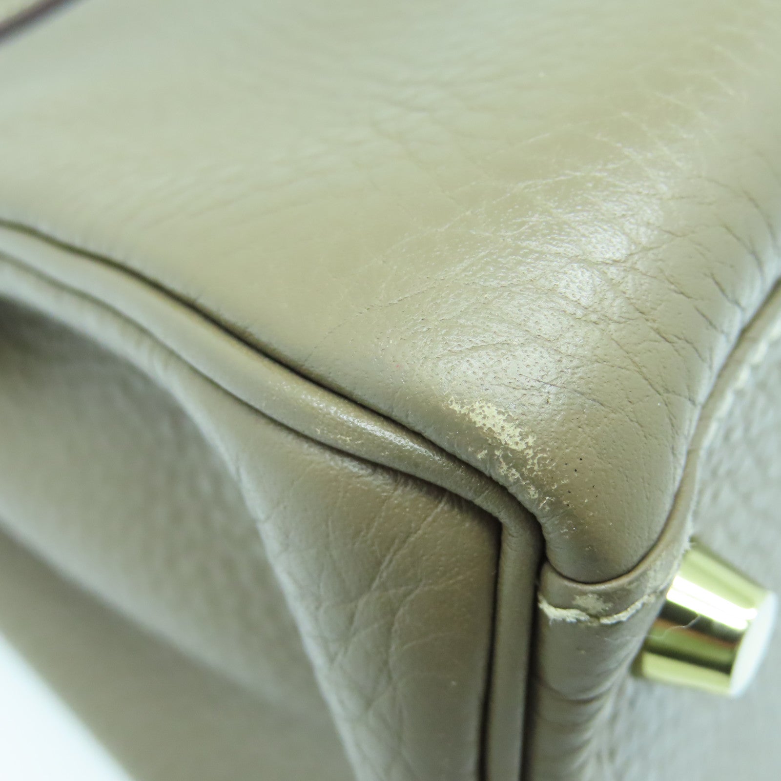 HERMES Clemence Leather Kelly 28 Gold Buckle Handle Bag Elephant Gray