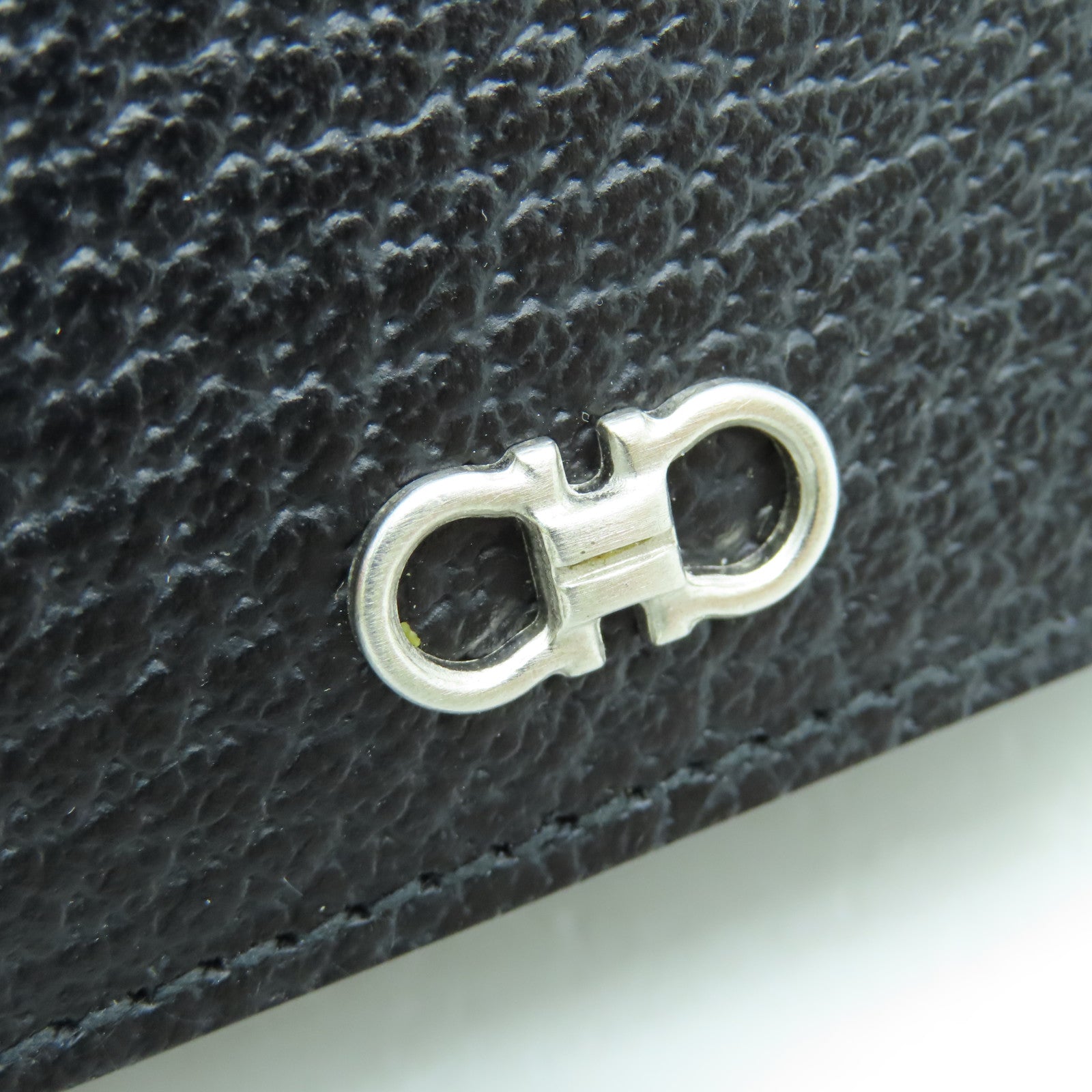 Salvatore Ferragamo Leather Key Holder Silver Buckle Key Bag Black
