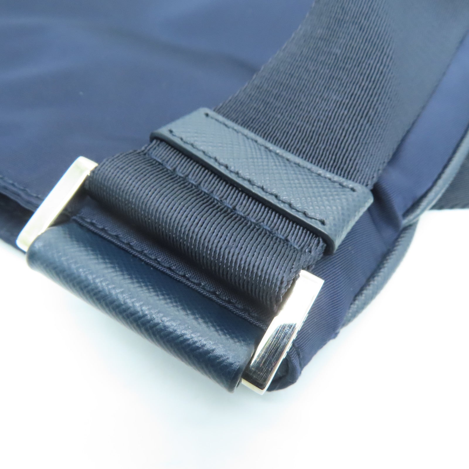 PRADA Nylon Shoulder Bag Silver Buckle Shoulder Bag Dark Blue